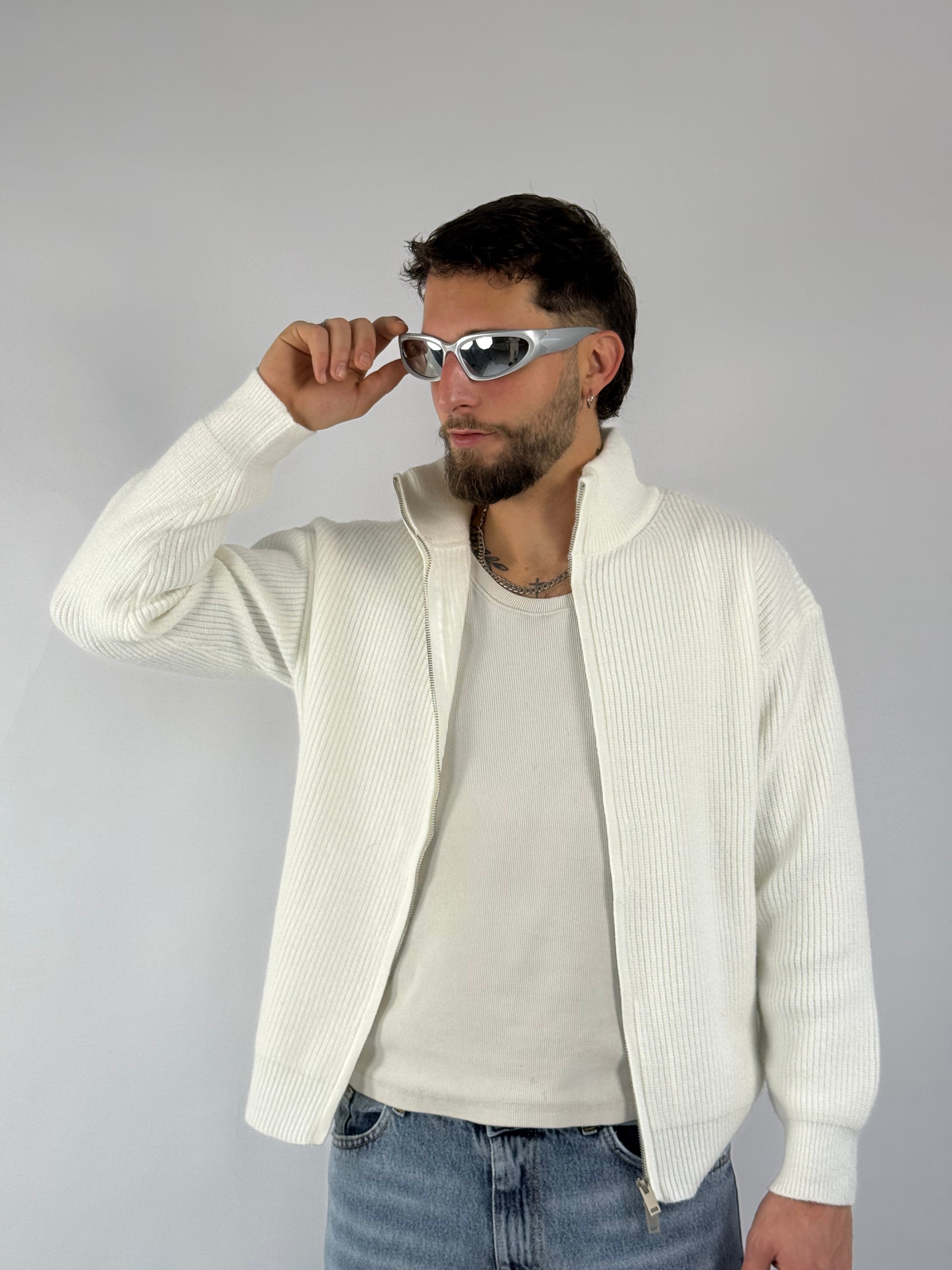 Maglione zip “Warm” bianco