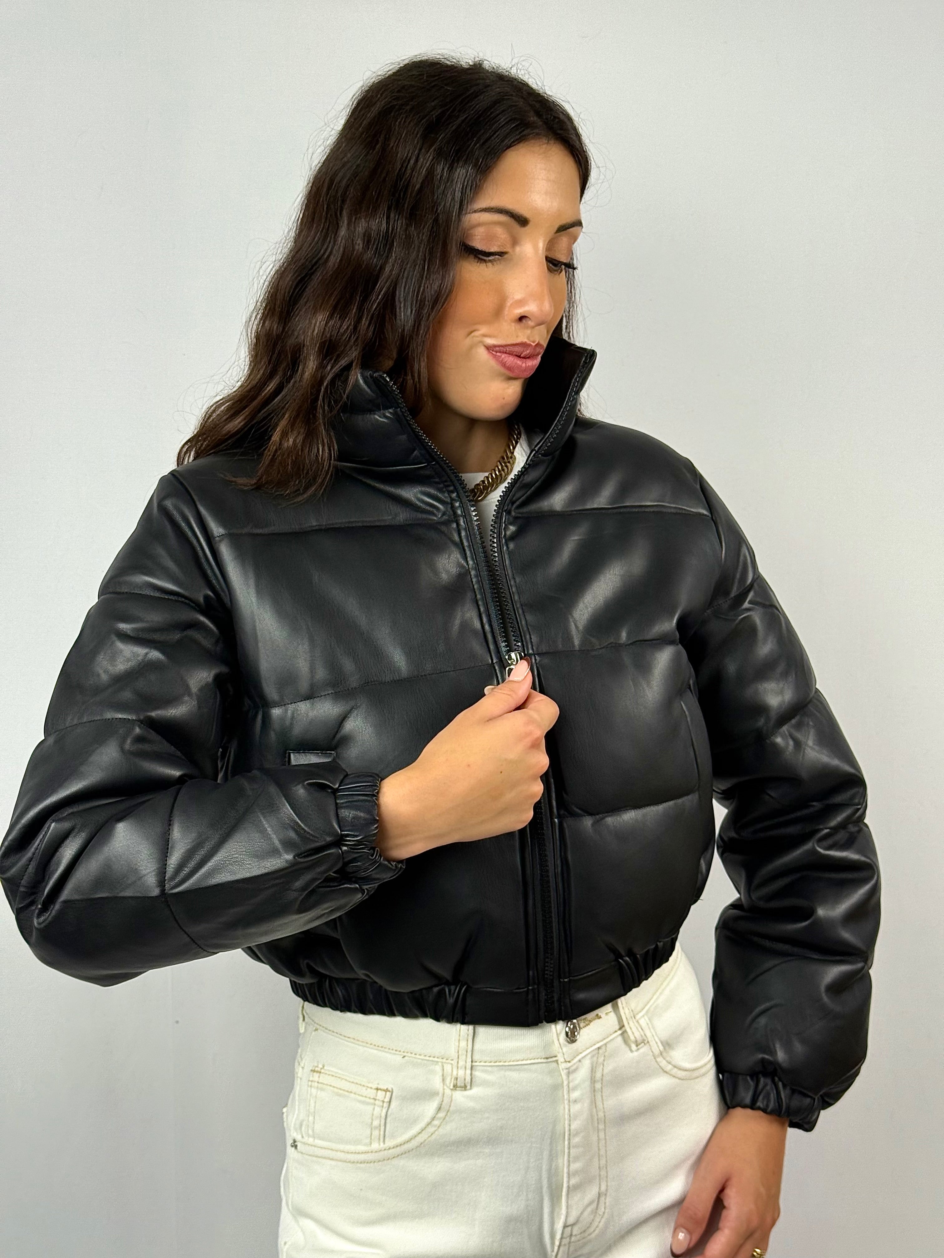 Bomber ecopelle crop nero