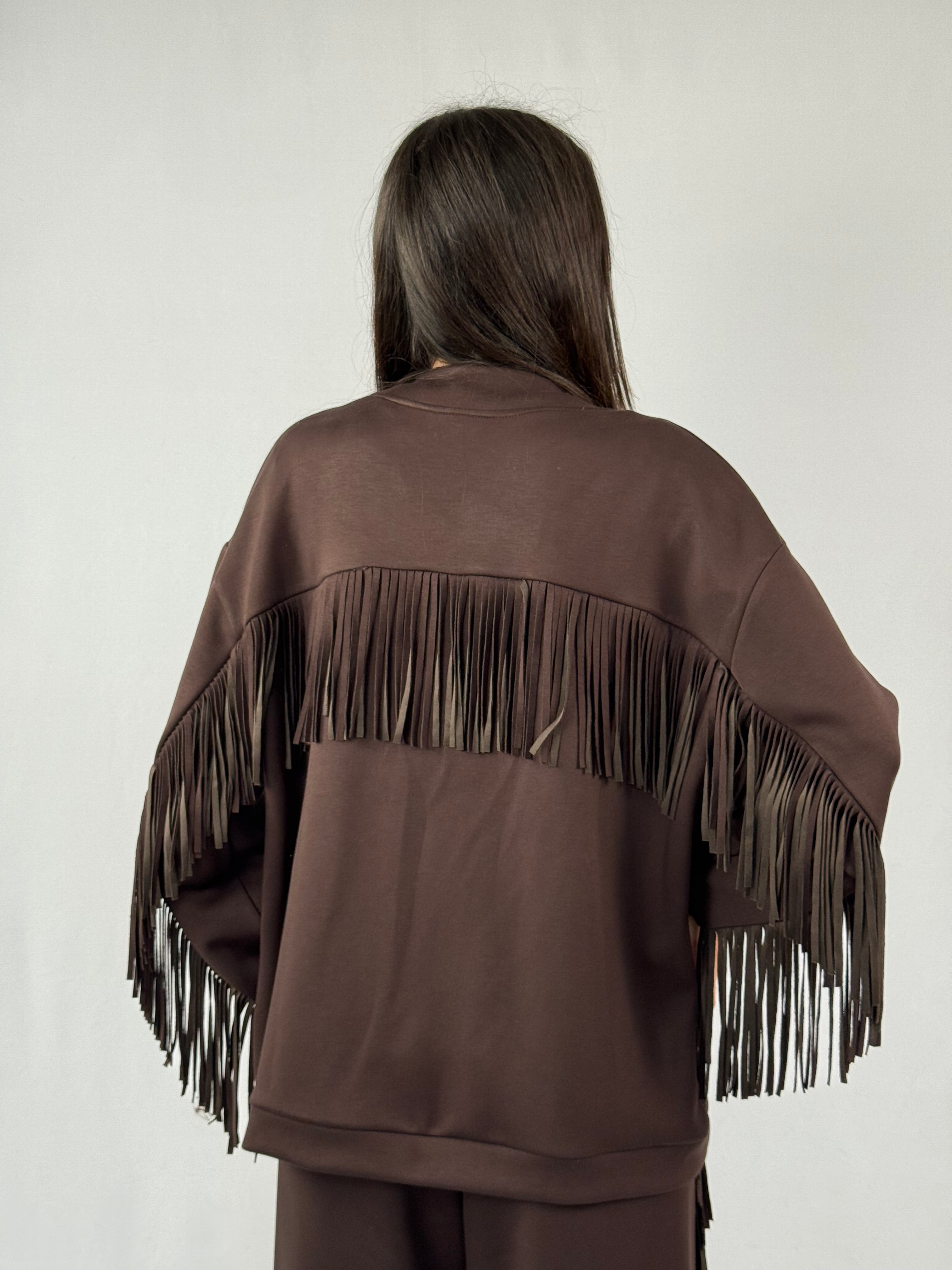 Cardigan frange marrone Lumina