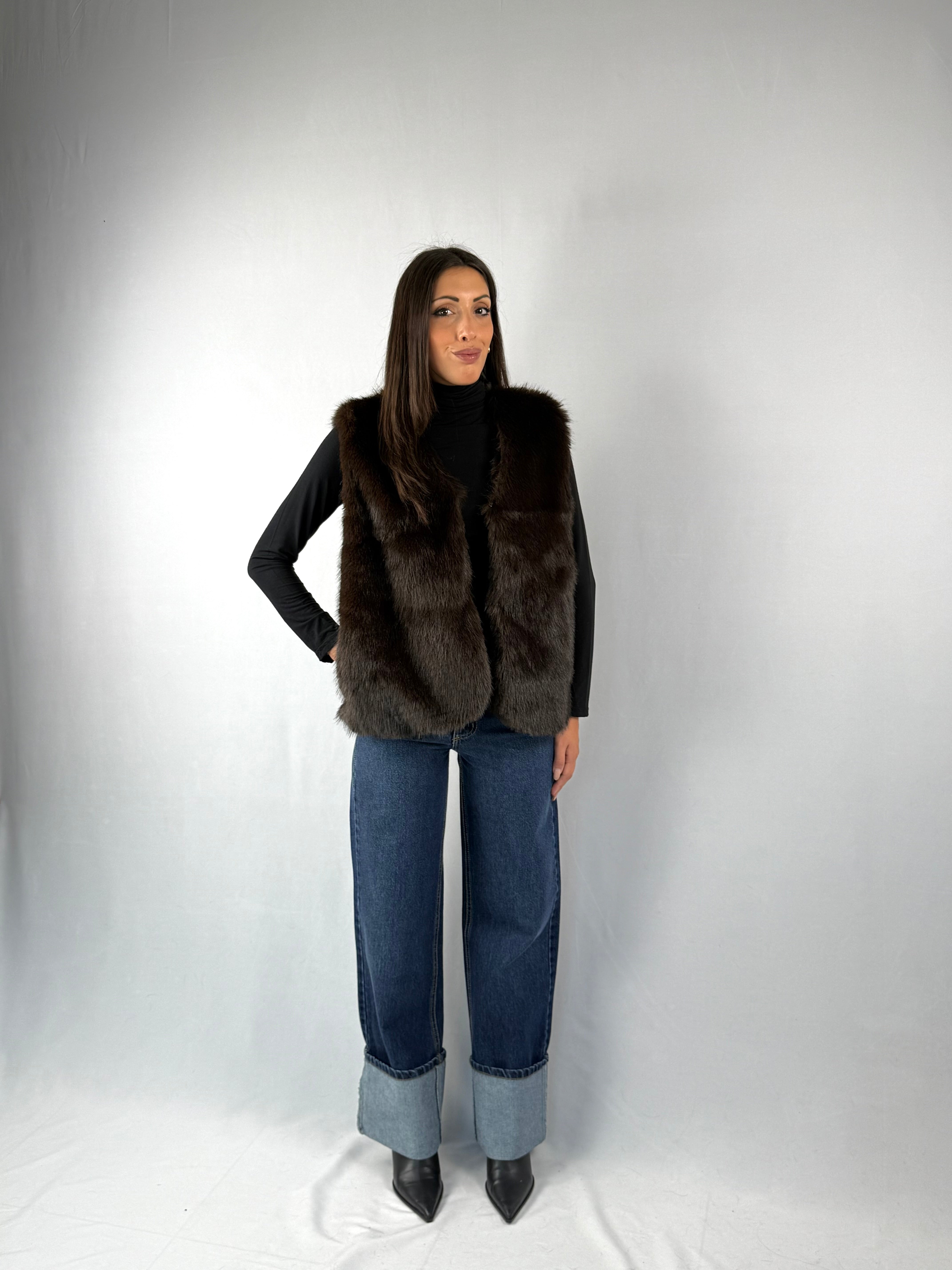 Gilet in Eco pelliccia cioccolato