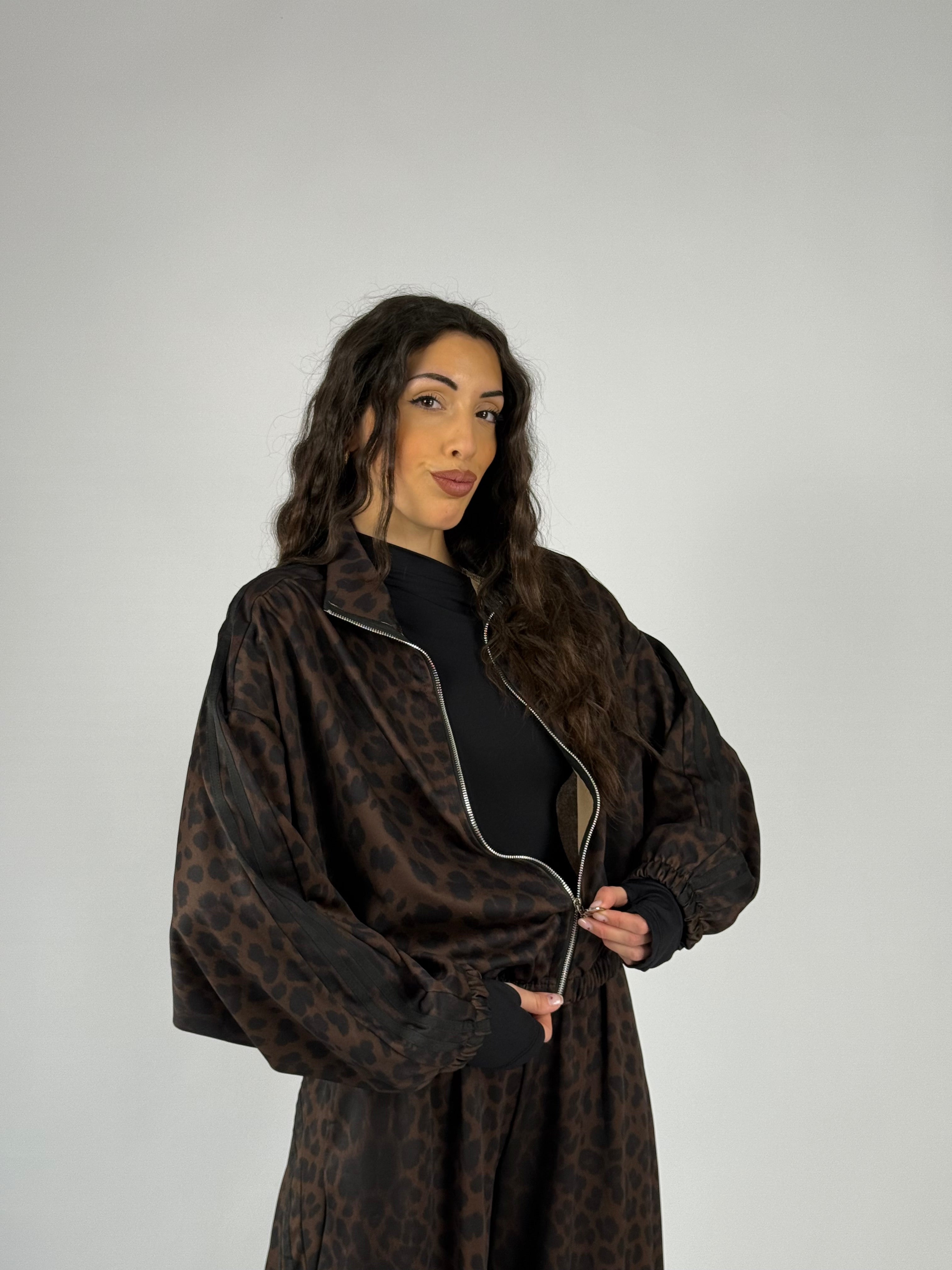 Felpa leopardata zip