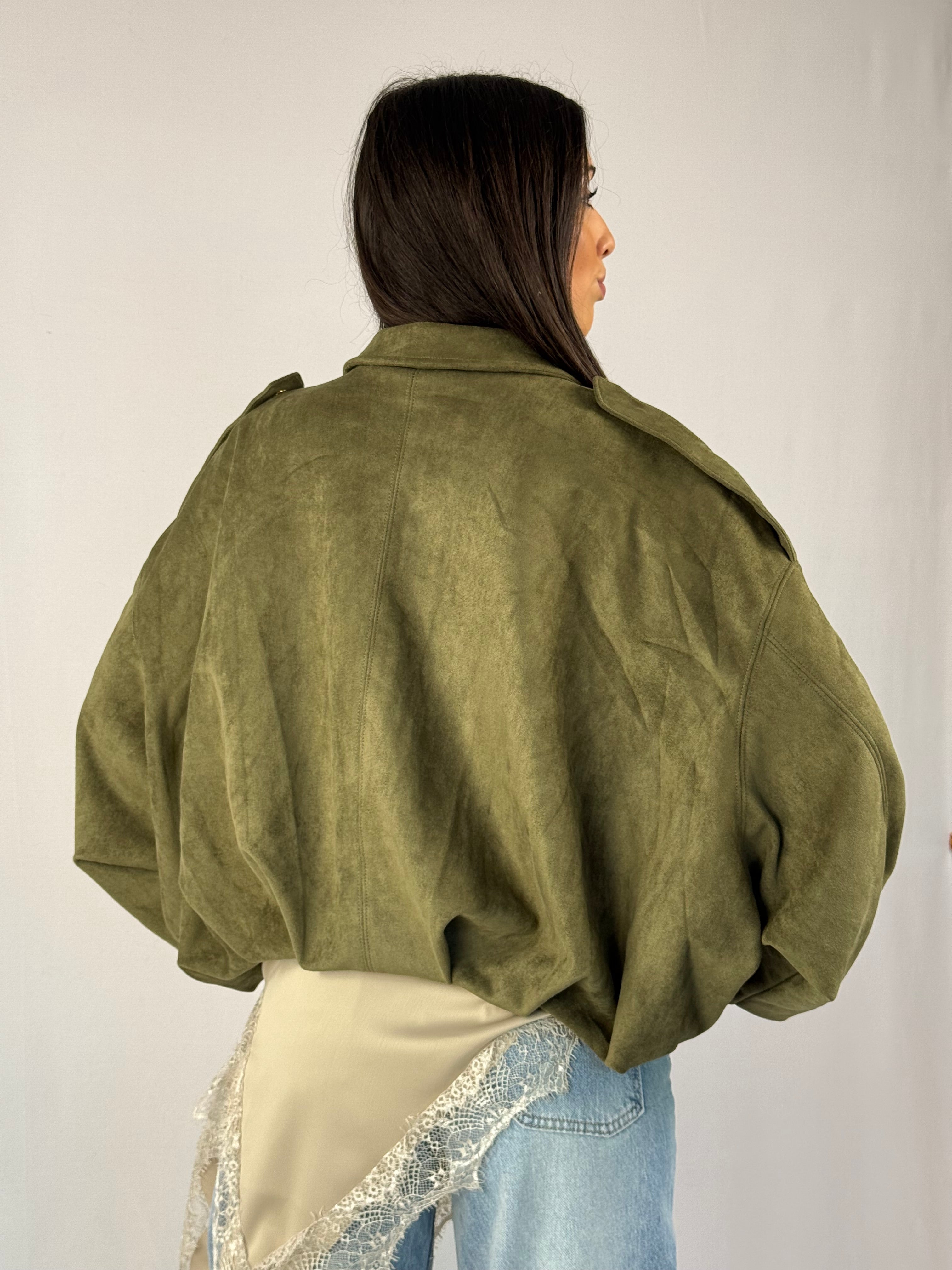 Bomber in suede verde