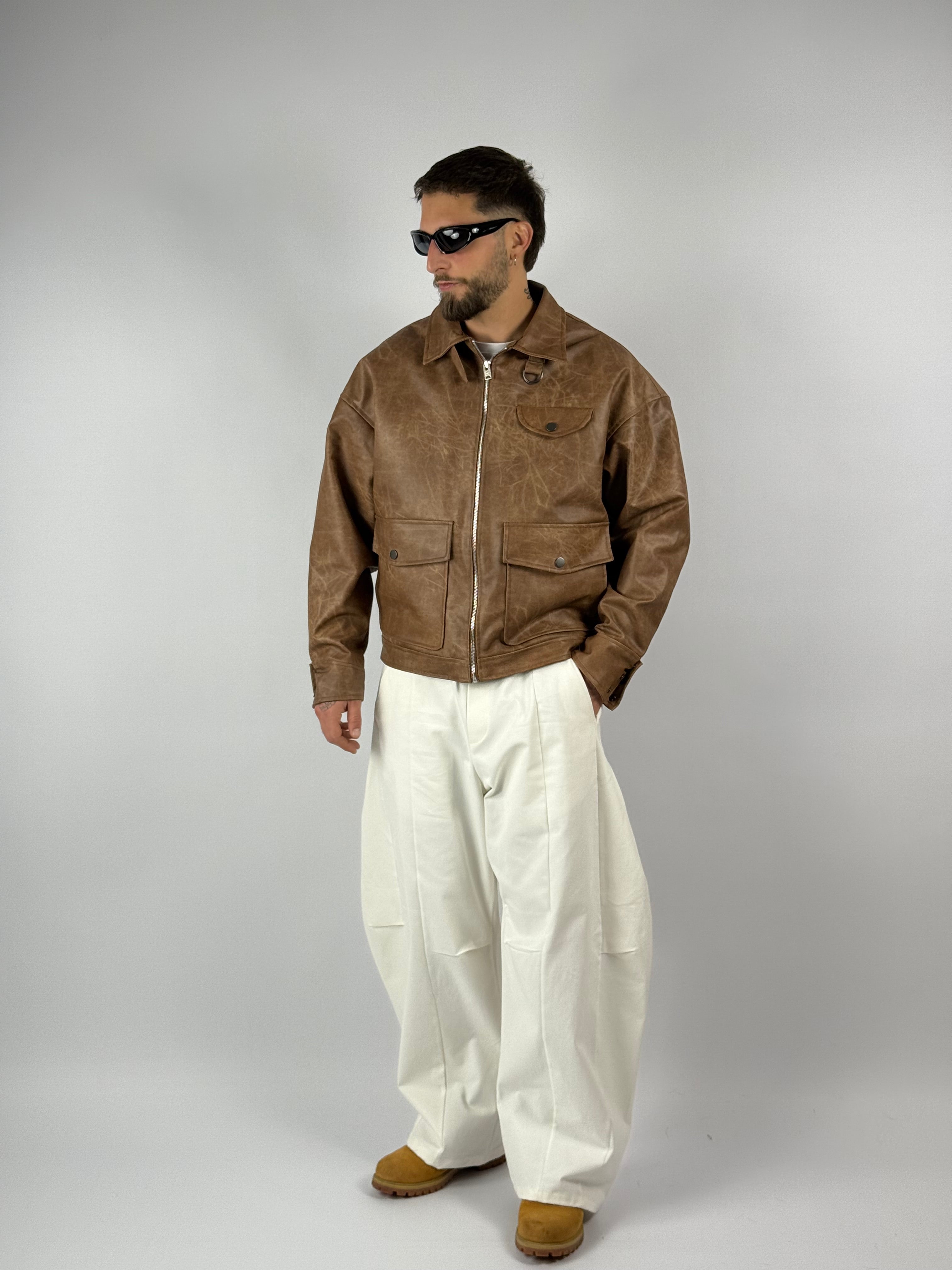 Jacket “Depp” crop cuoio chiaro