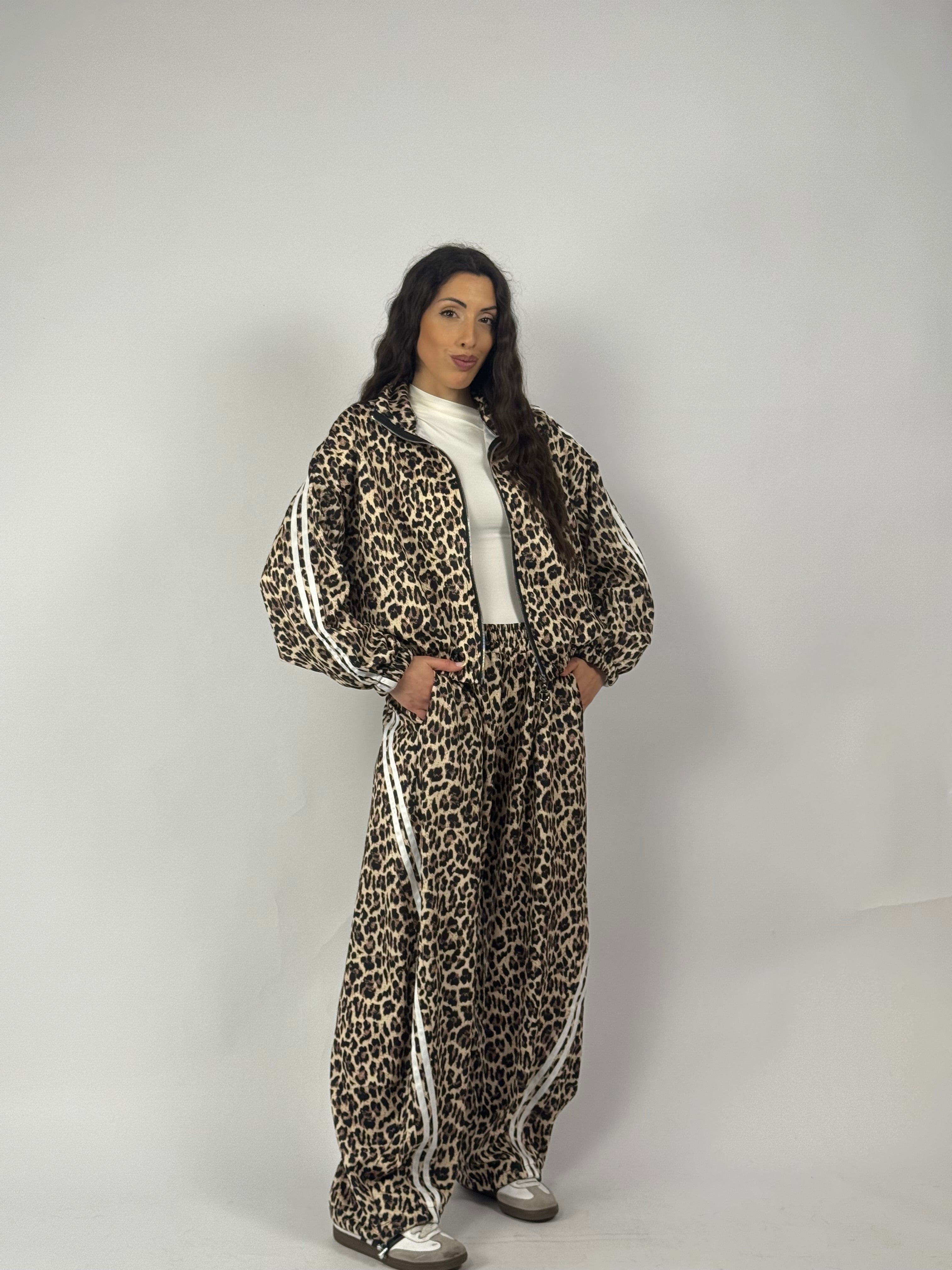 Felpa leopard chiaro zip