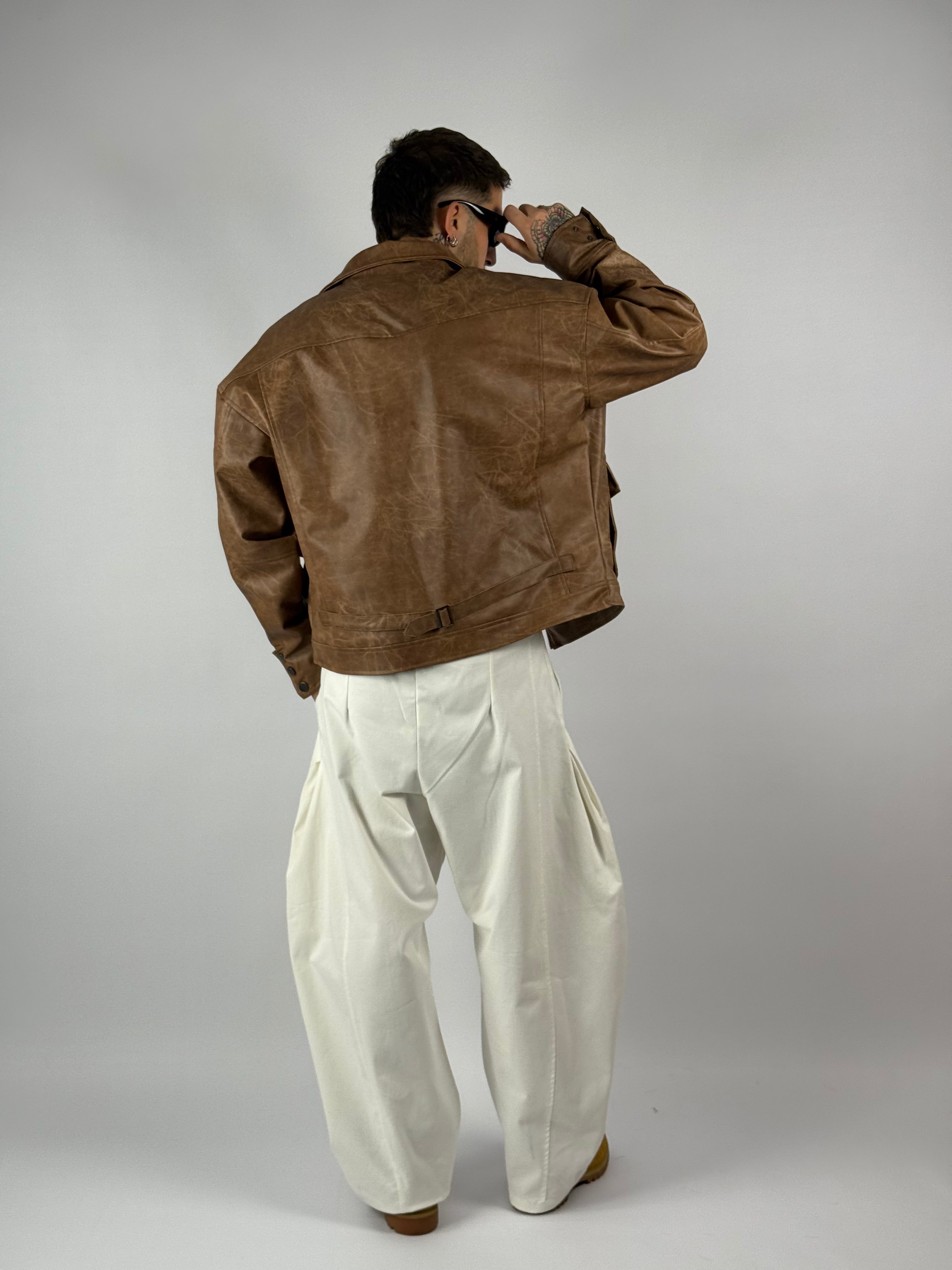 Jacket “Depp” crop cuoio chiaro