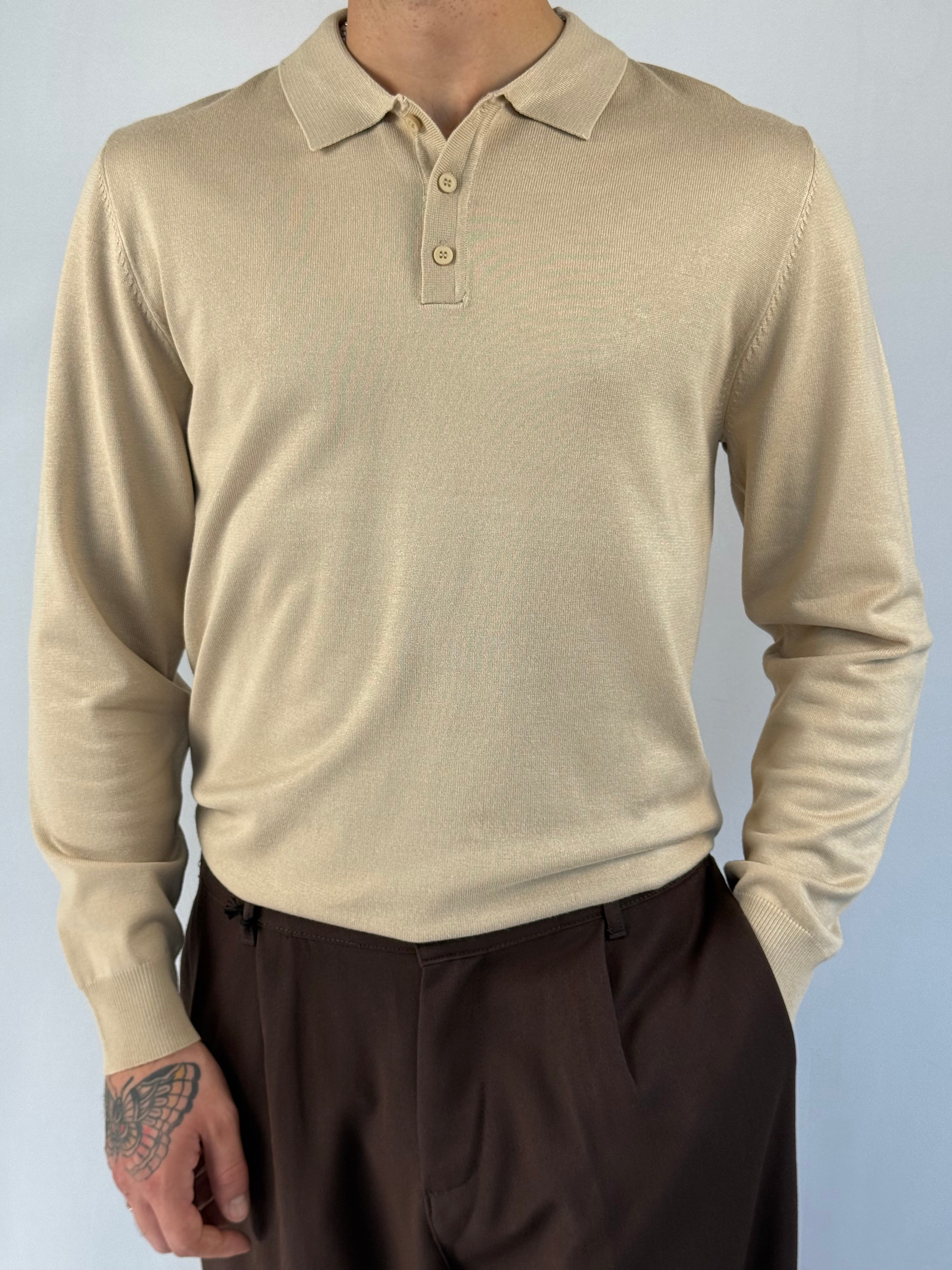 Maglia polo bottoni beige