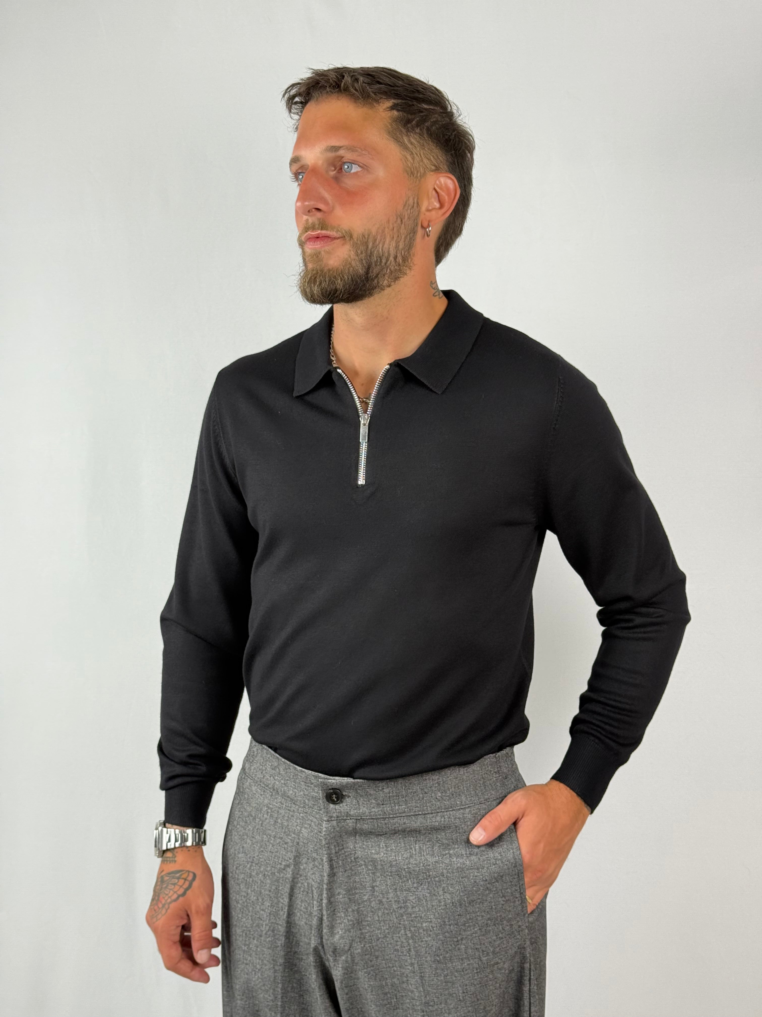 Maglia polo zip nera