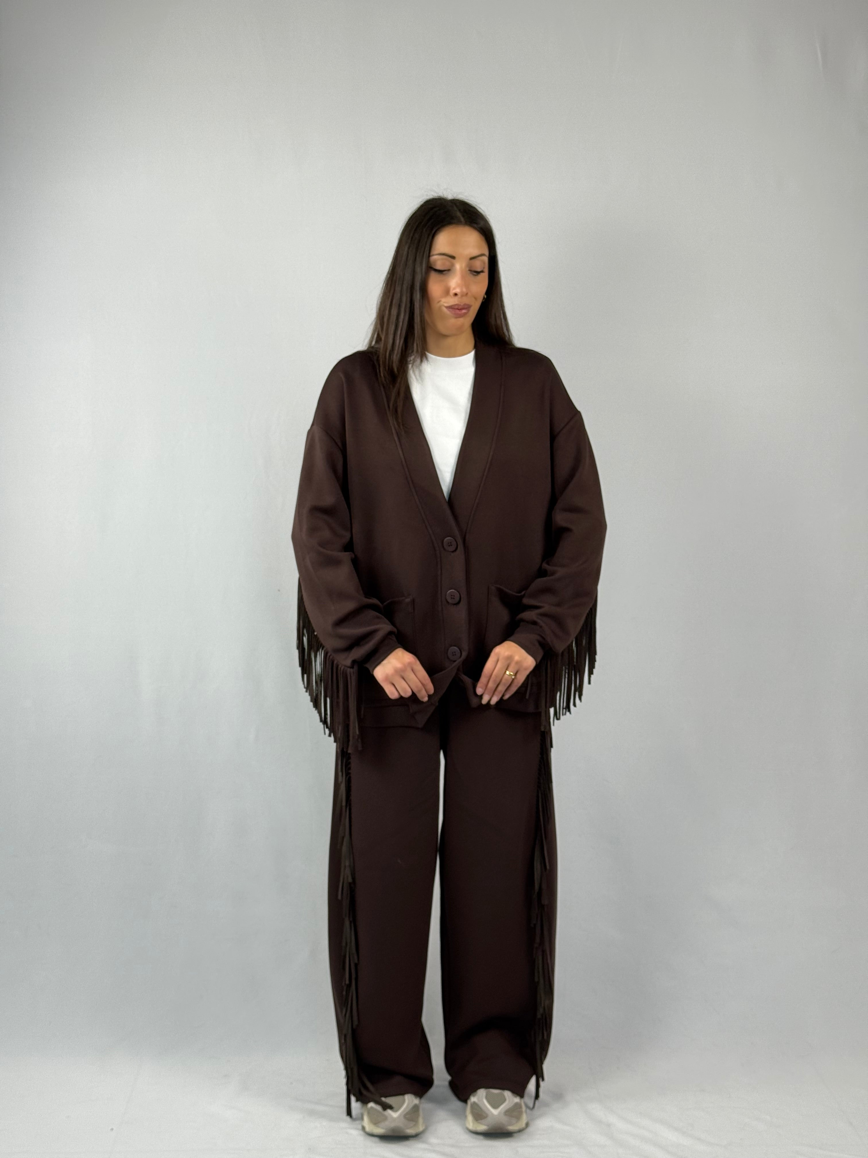 Cardigan frange marrone Lumina