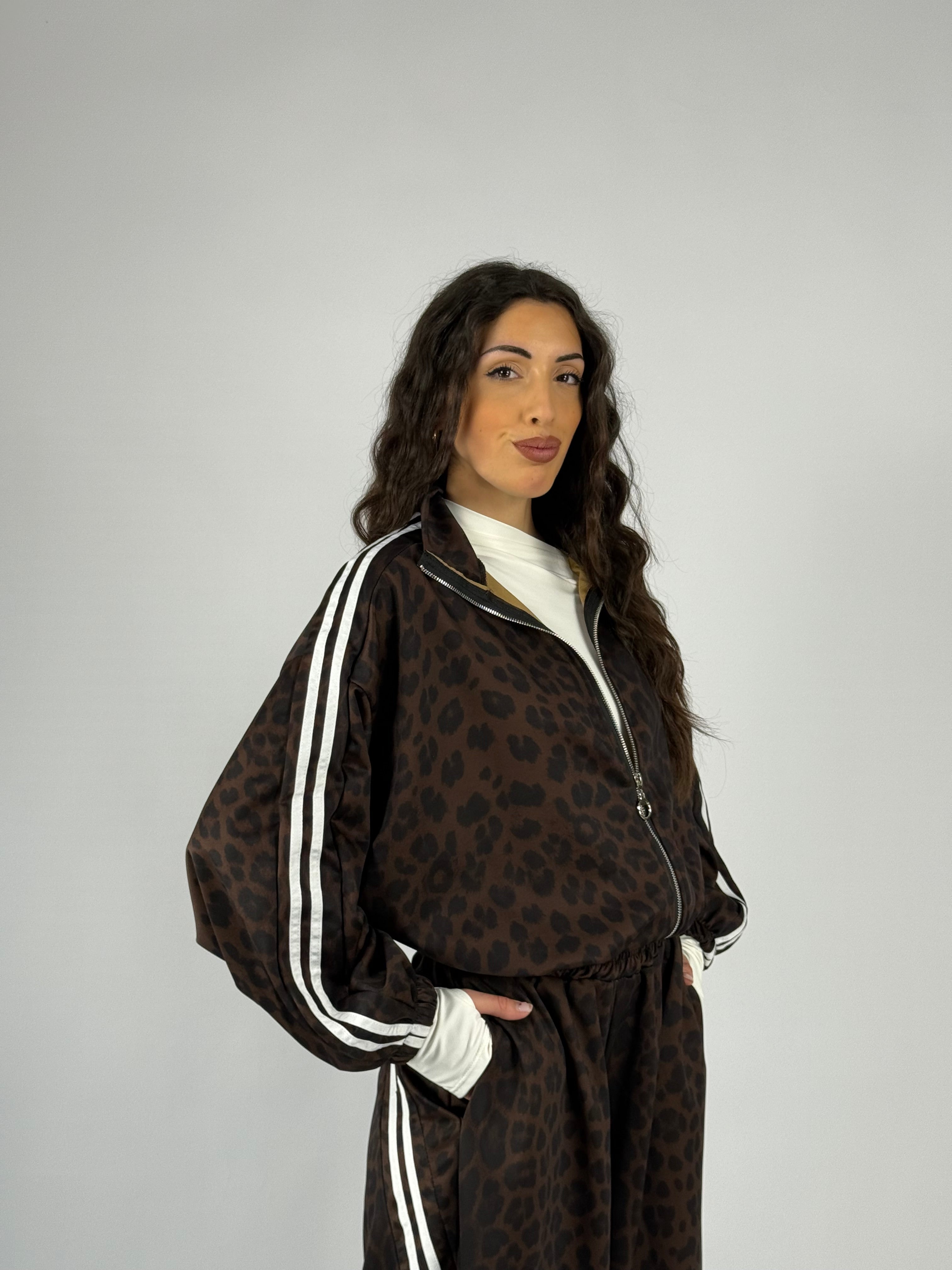 Felpa leopardata zip