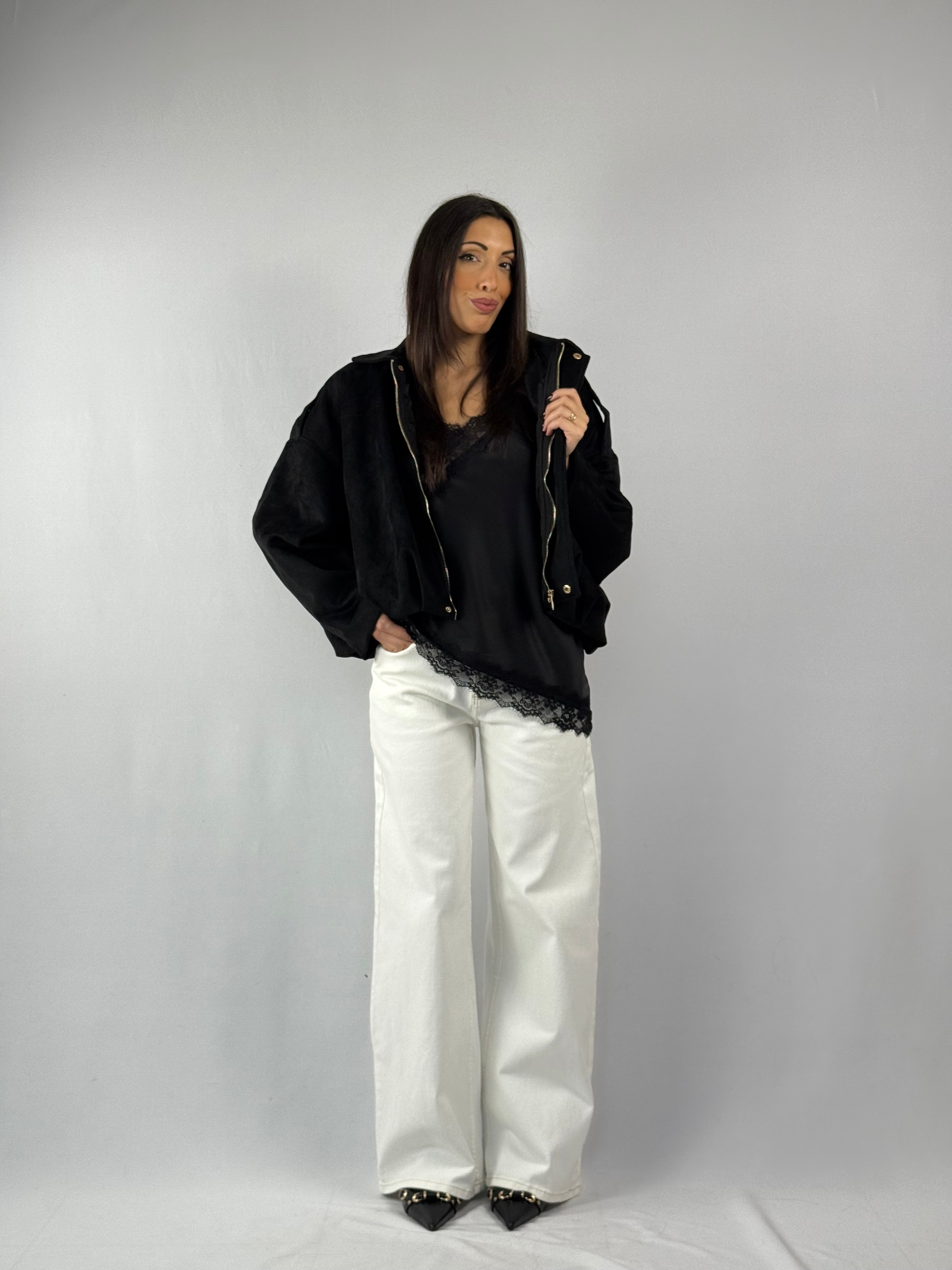 Canotta satin nera
