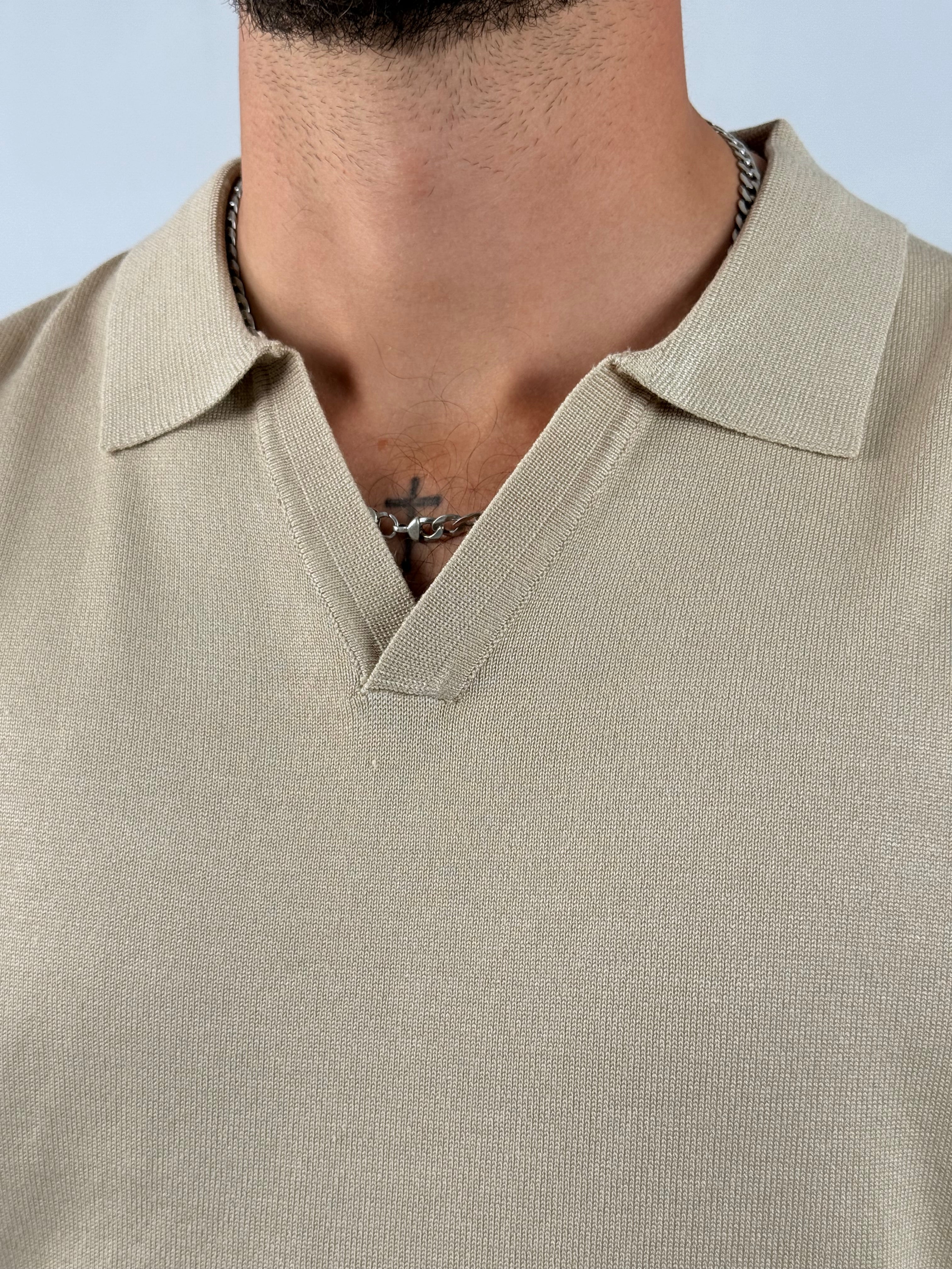 Maglia polo V beige