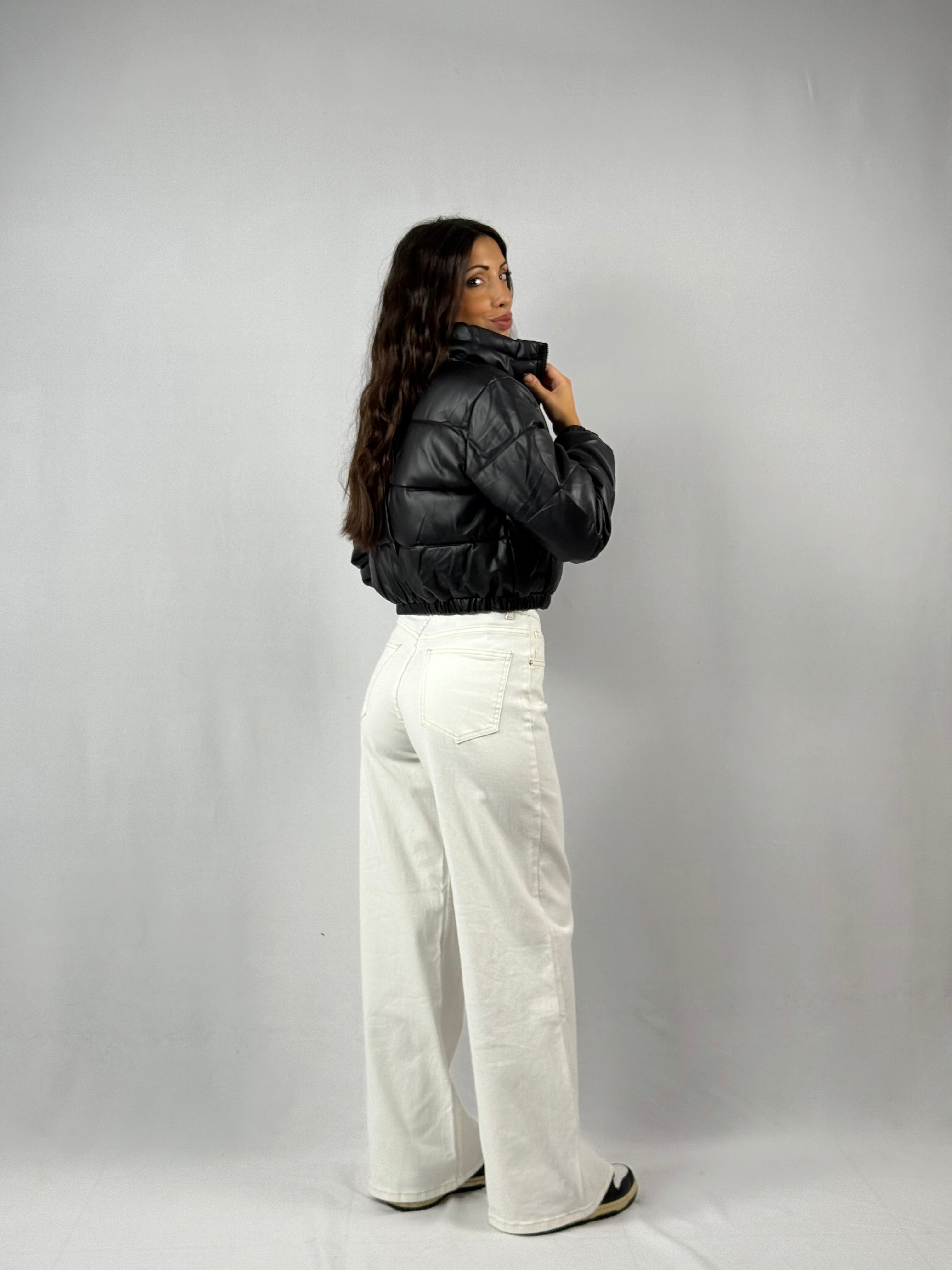 Bomber ecopelle crop nero