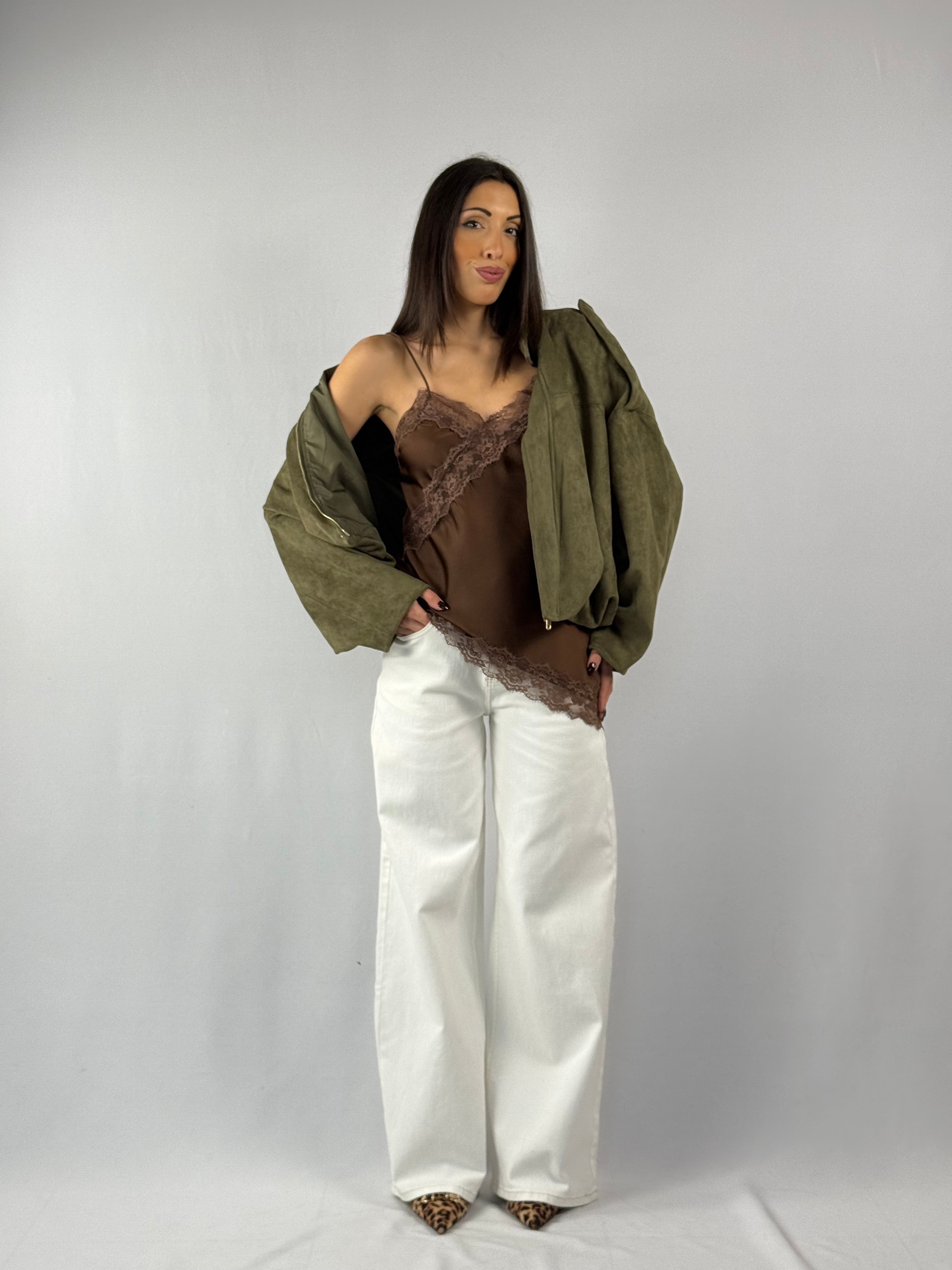 Canotta satin marrone