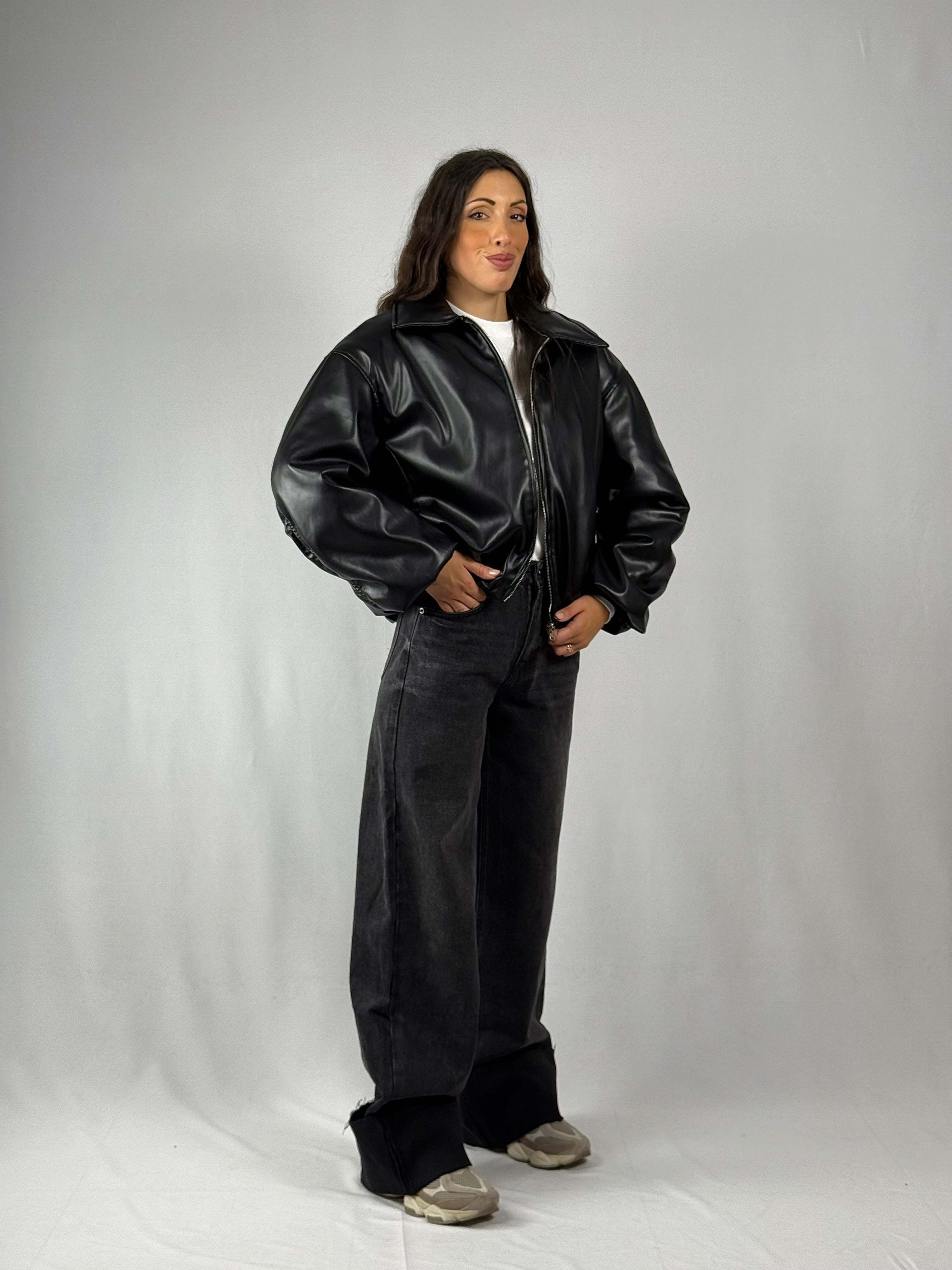Bomber ecopelle nero Lumina