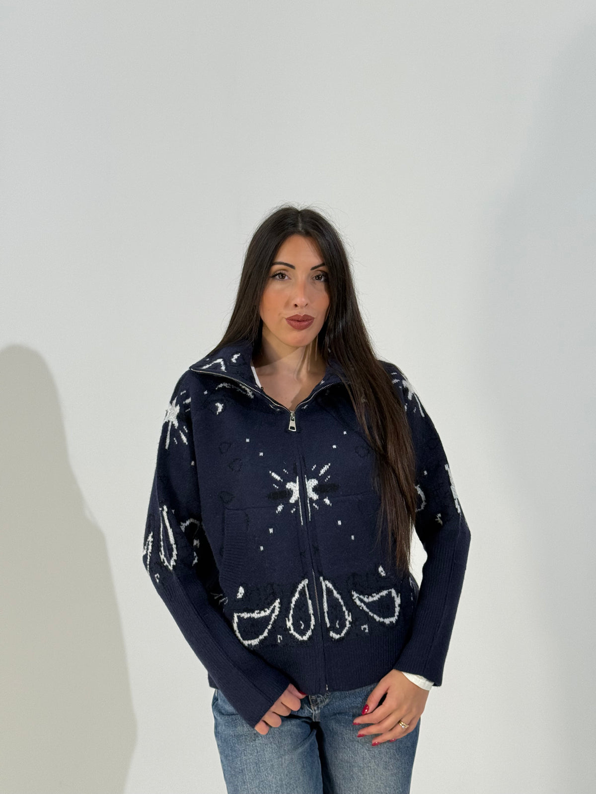Maglione bandana zip