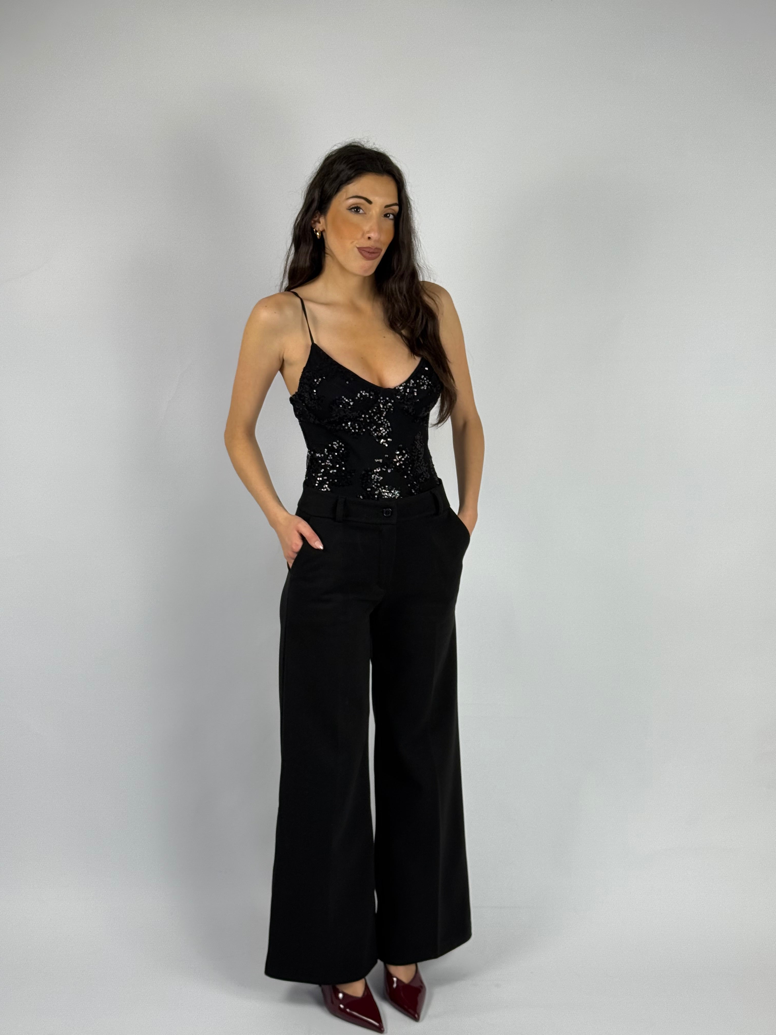 Pantalone palazzo in panno nero