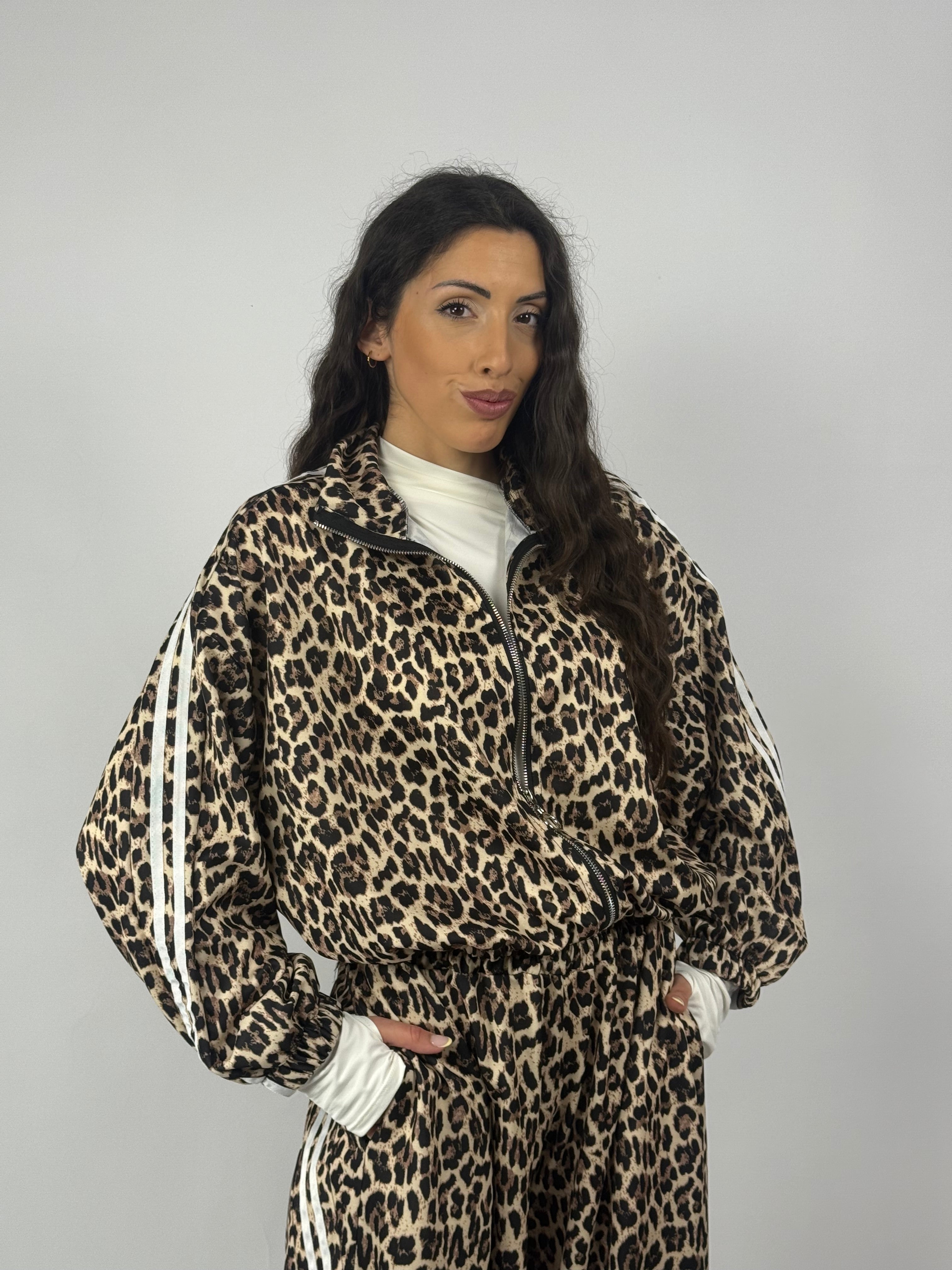 Felpa leopard chiaro zip