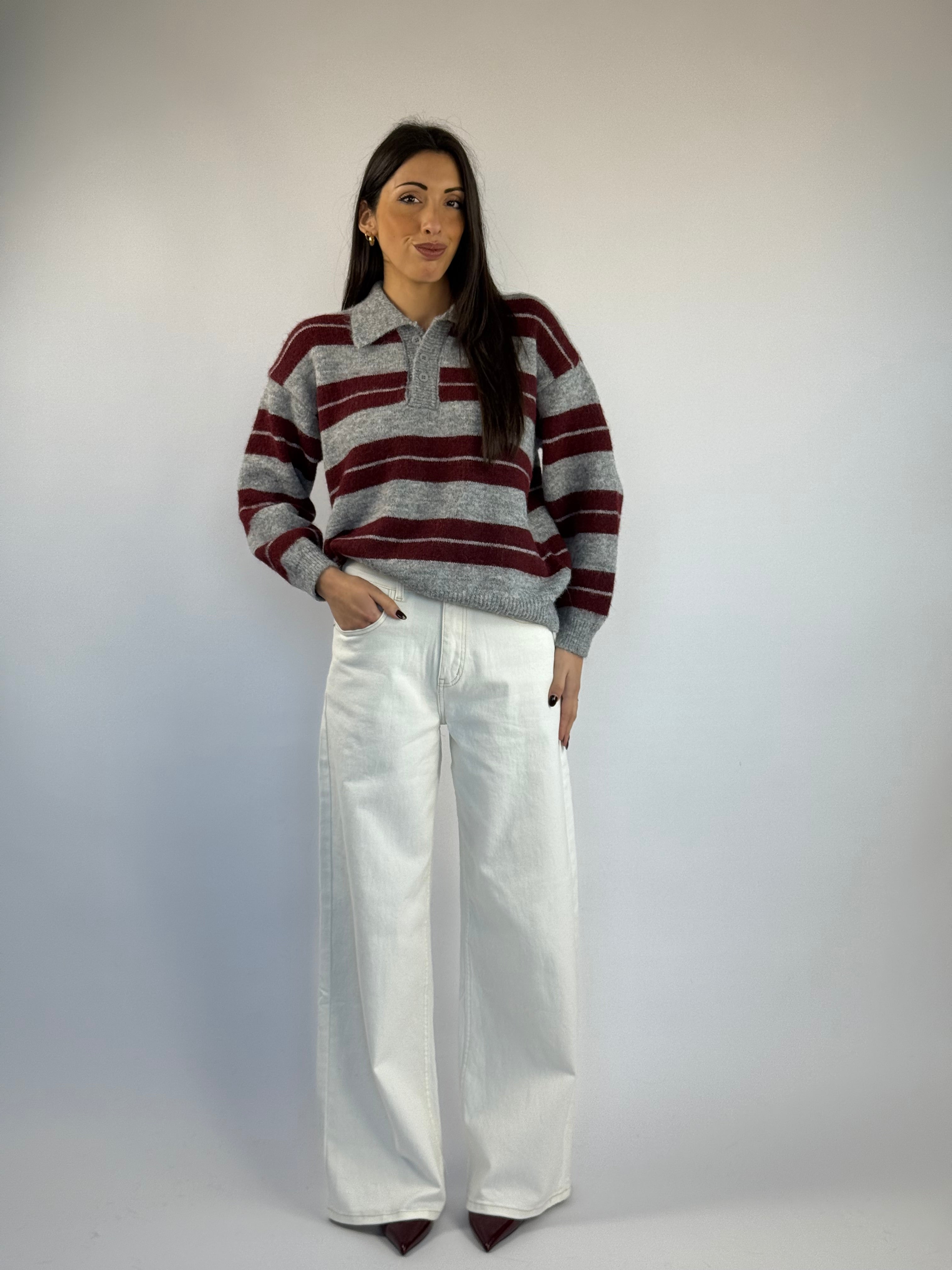 Maglione polo a righe