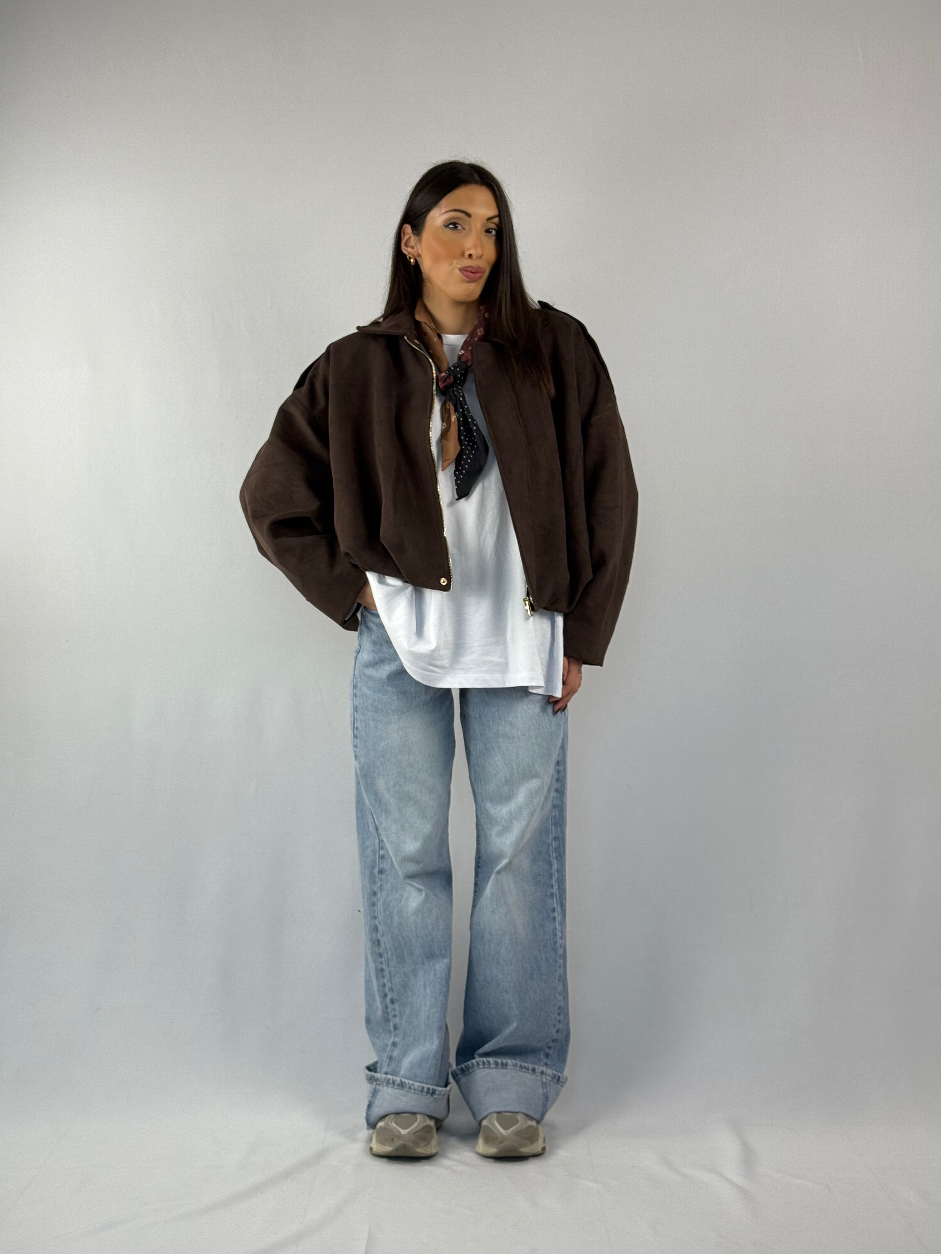 Bomber in suede marrone