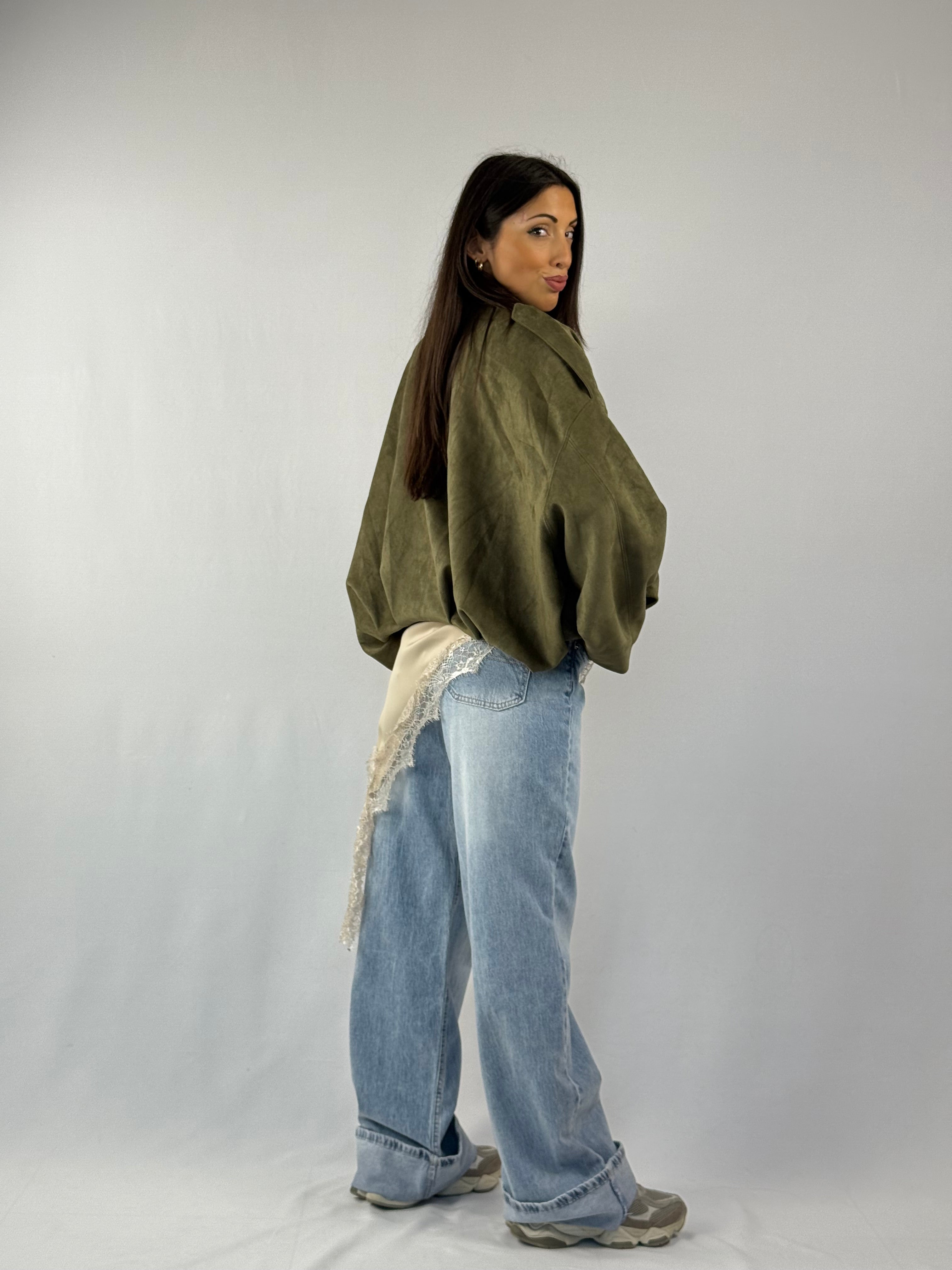 Bomber in suede verde