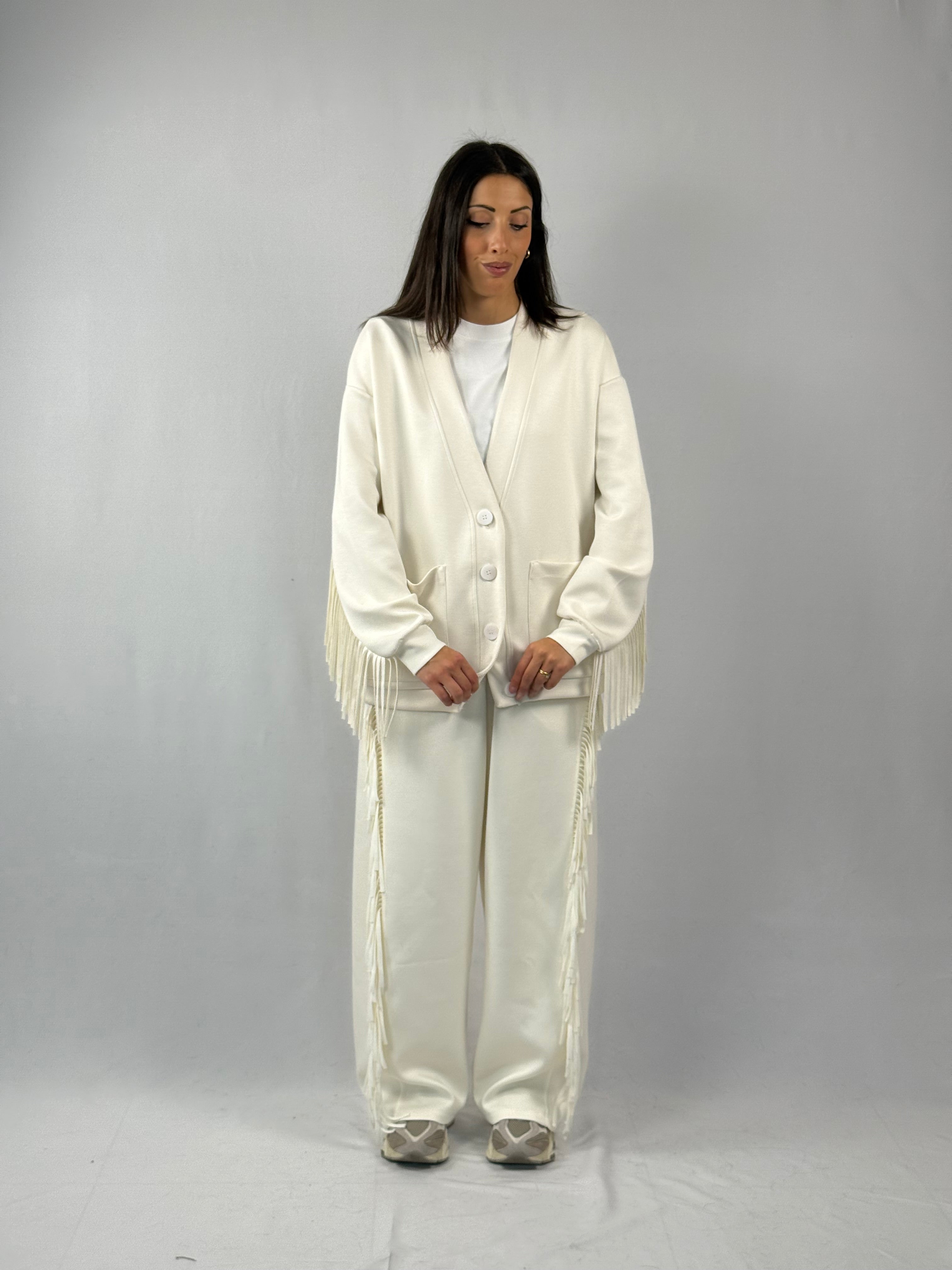 Cardigan frange bianco Lumina