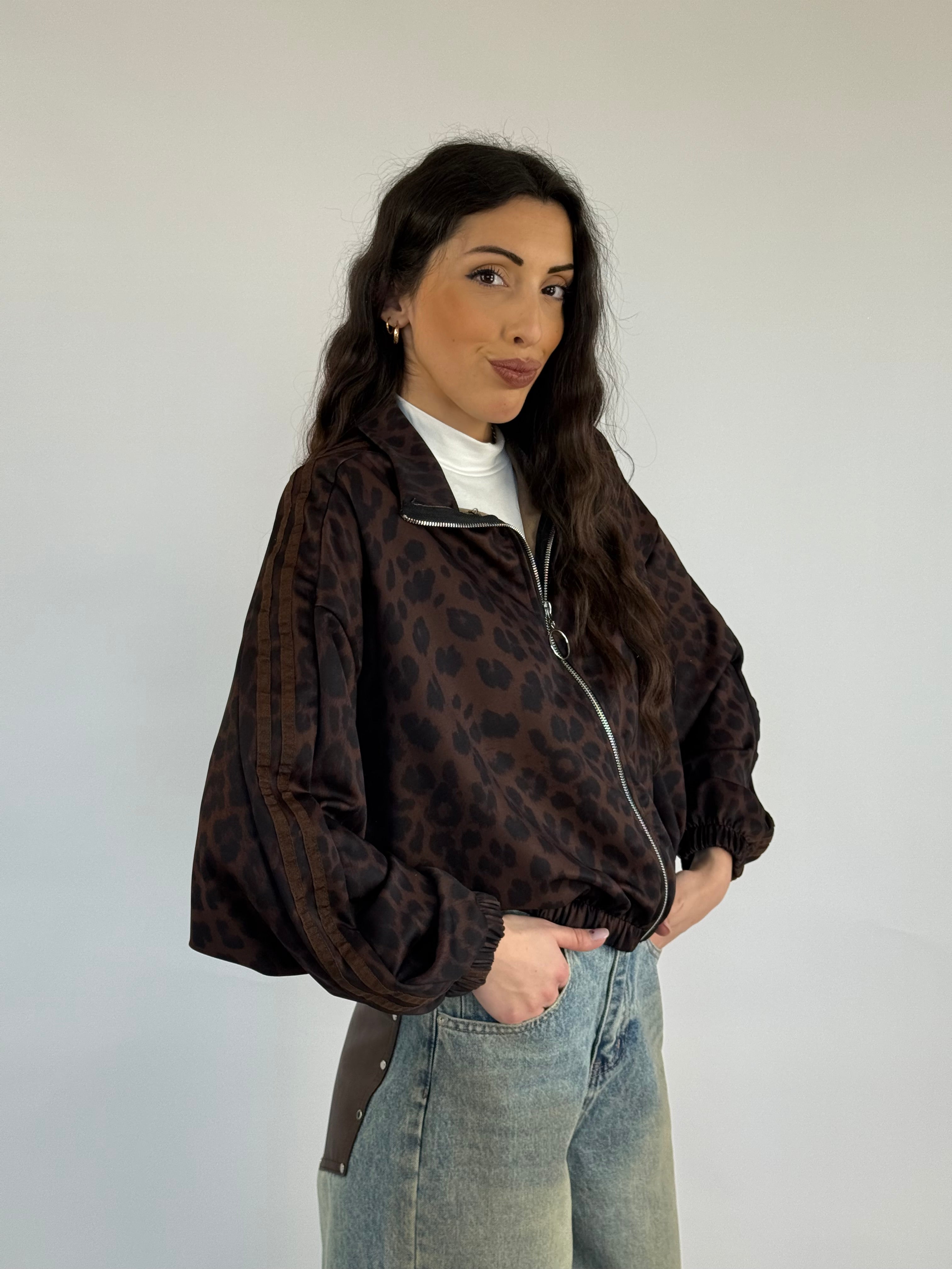 Felpa leopardata zip