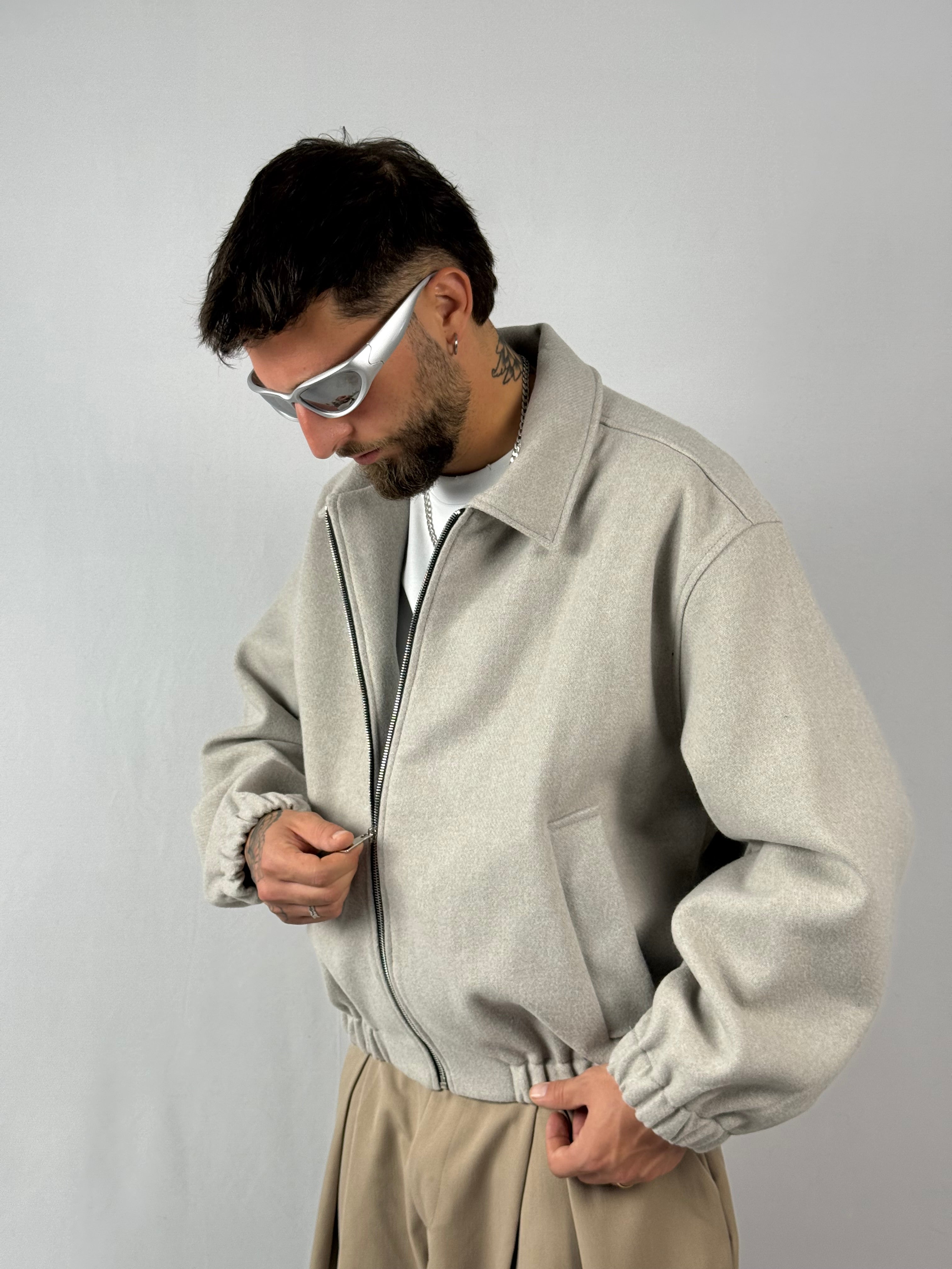 Bomber crop grigio mélange