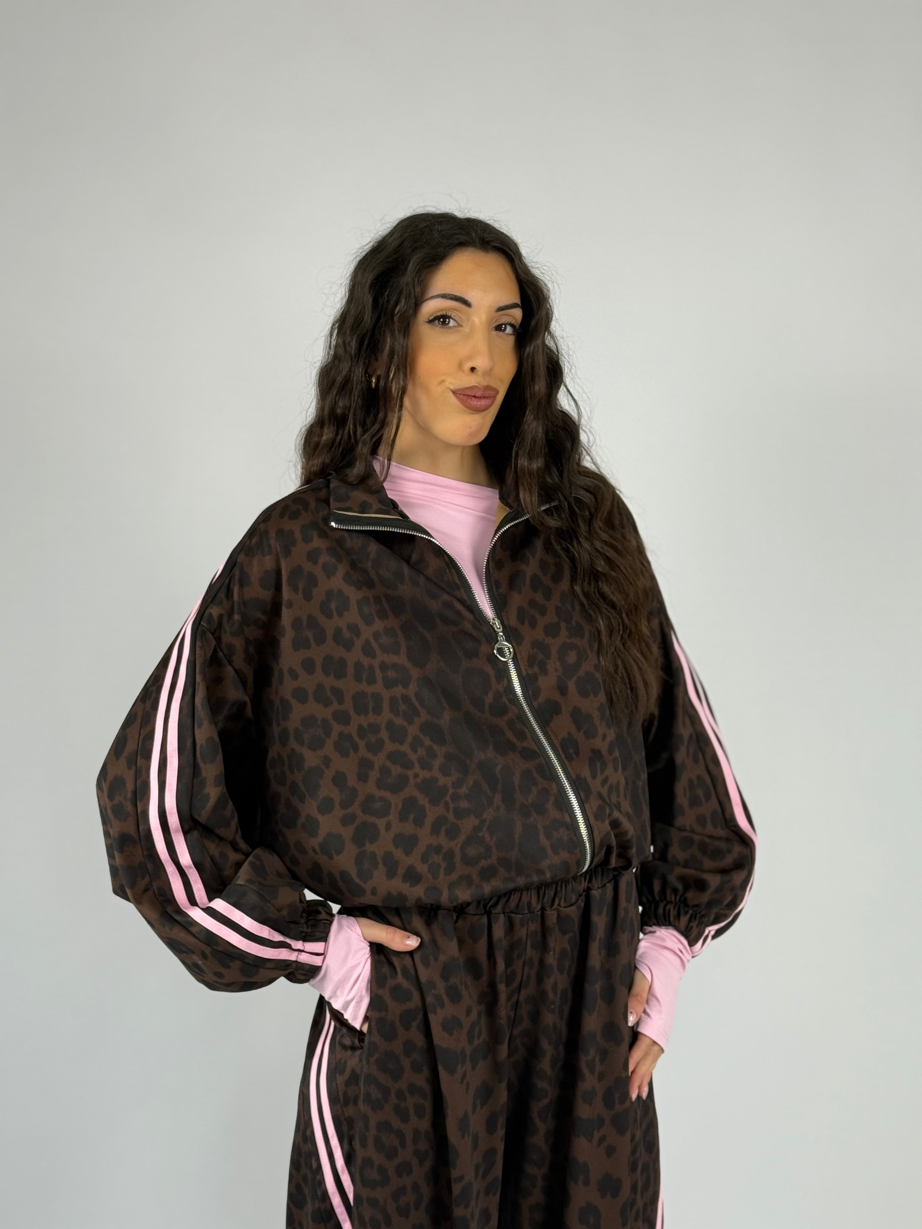 Felpa leopardata zip