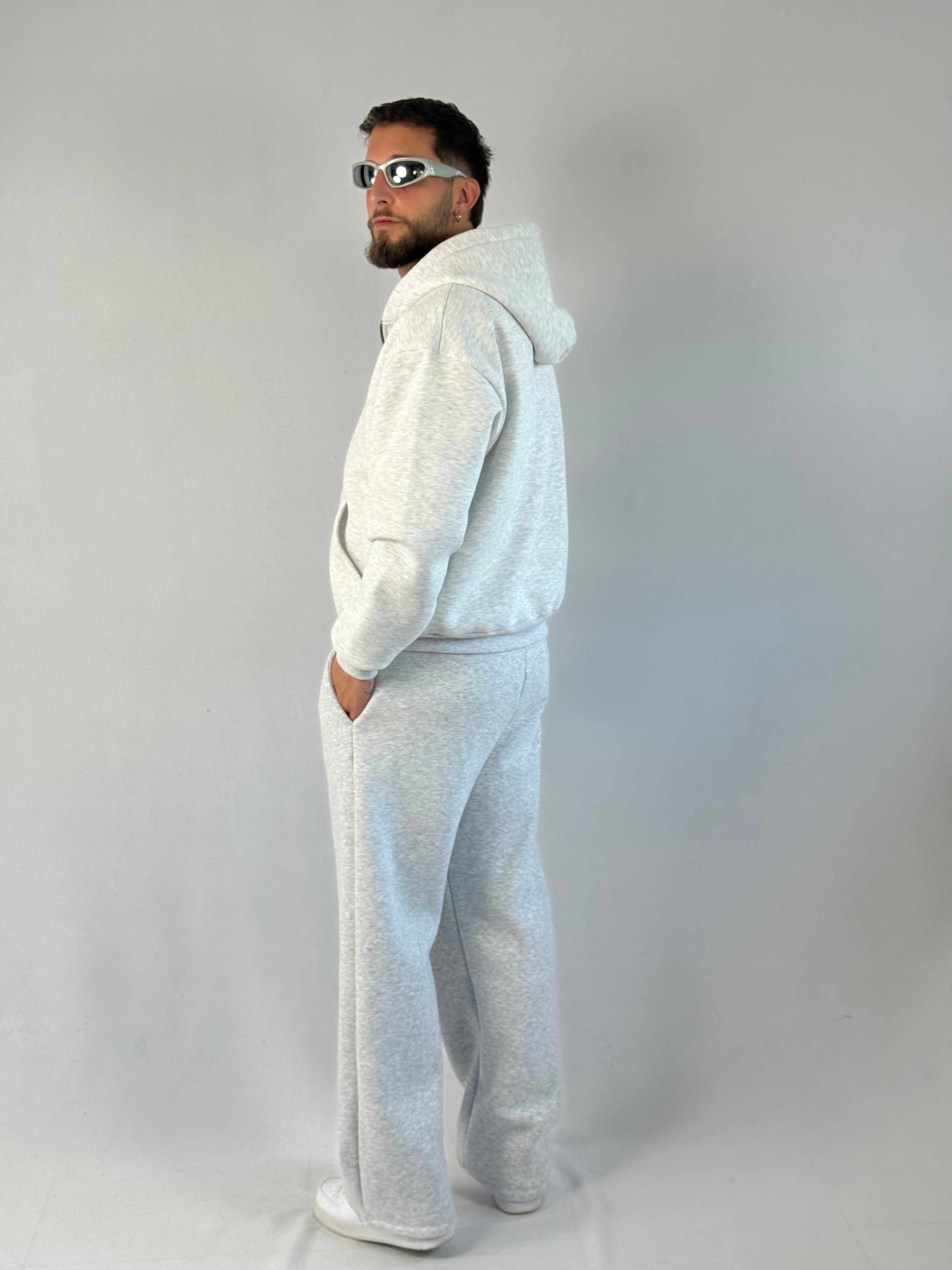 Felpa boxy zip grigio chiaro