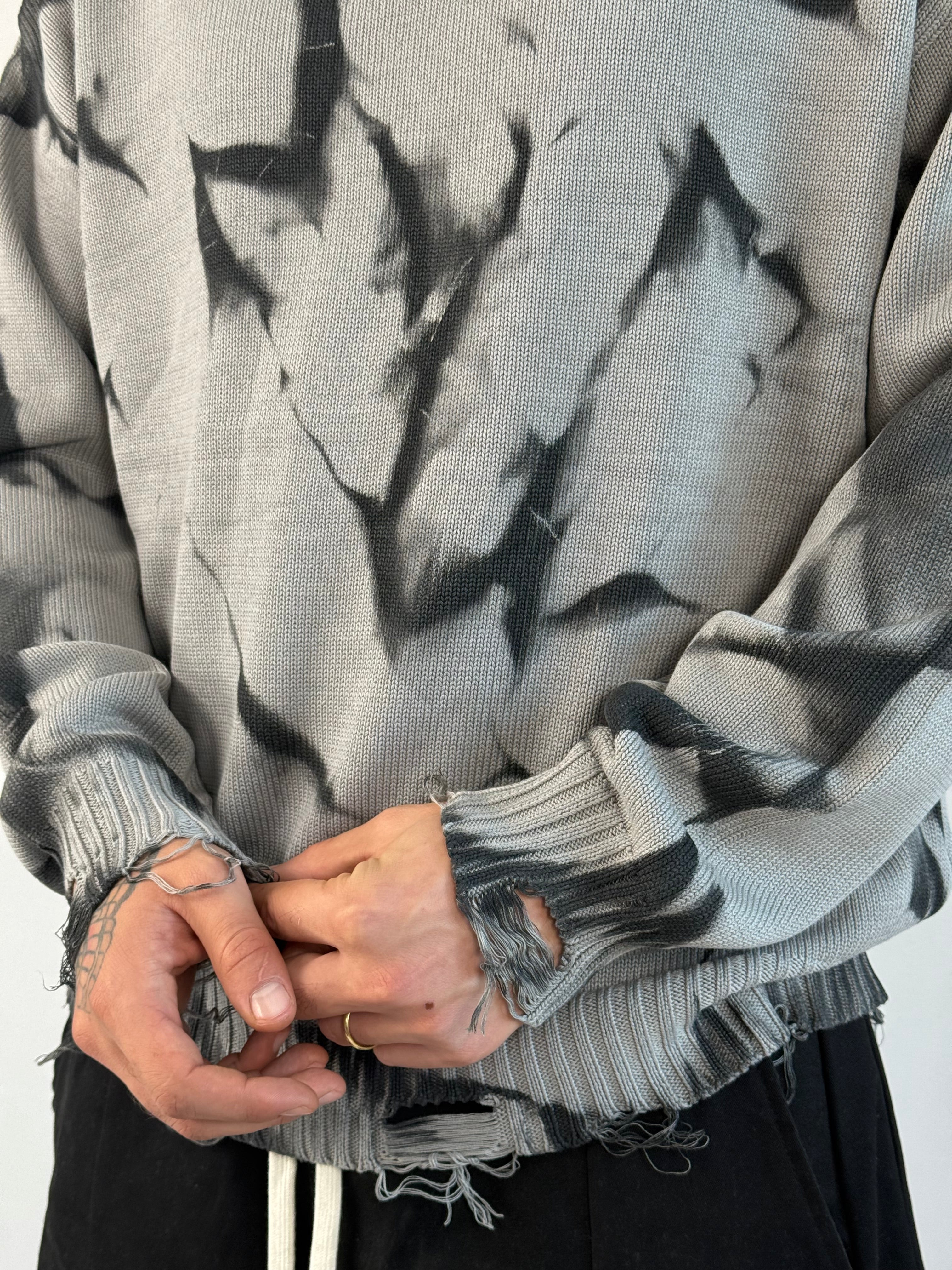 Maglione oversize tie-dye grigio/nero