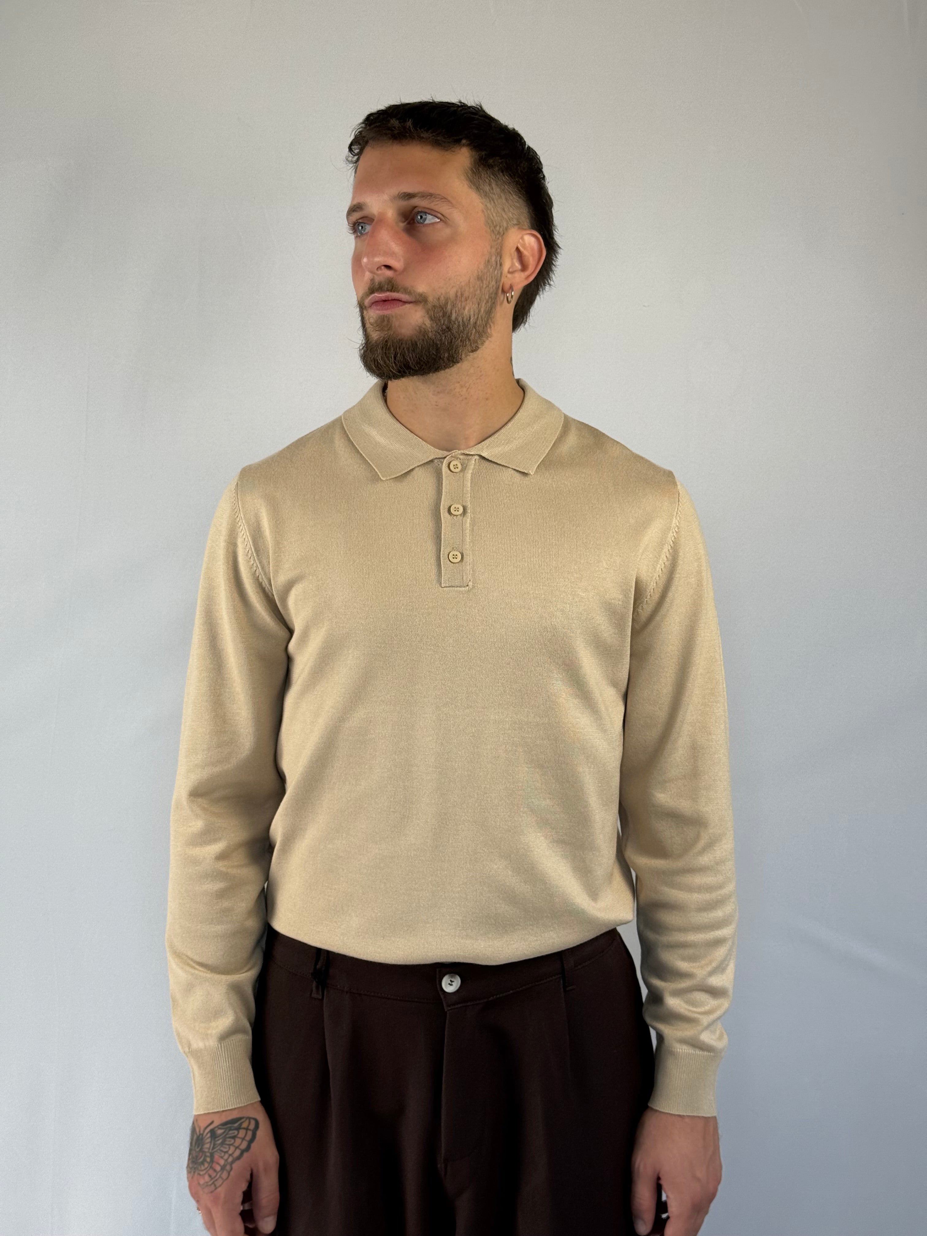 Maglia polo bottoni beige