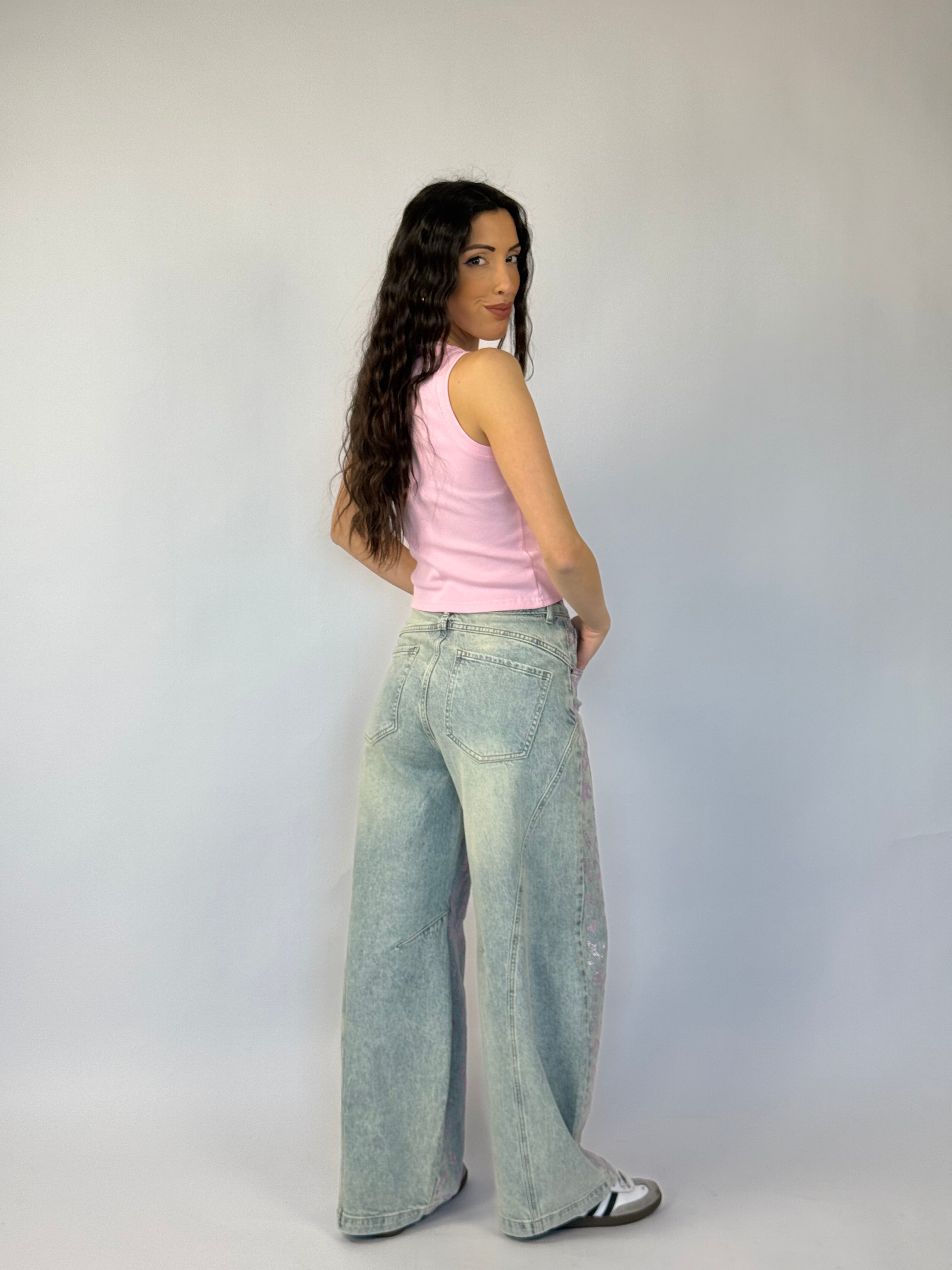 Jeans balloon leopard rosa