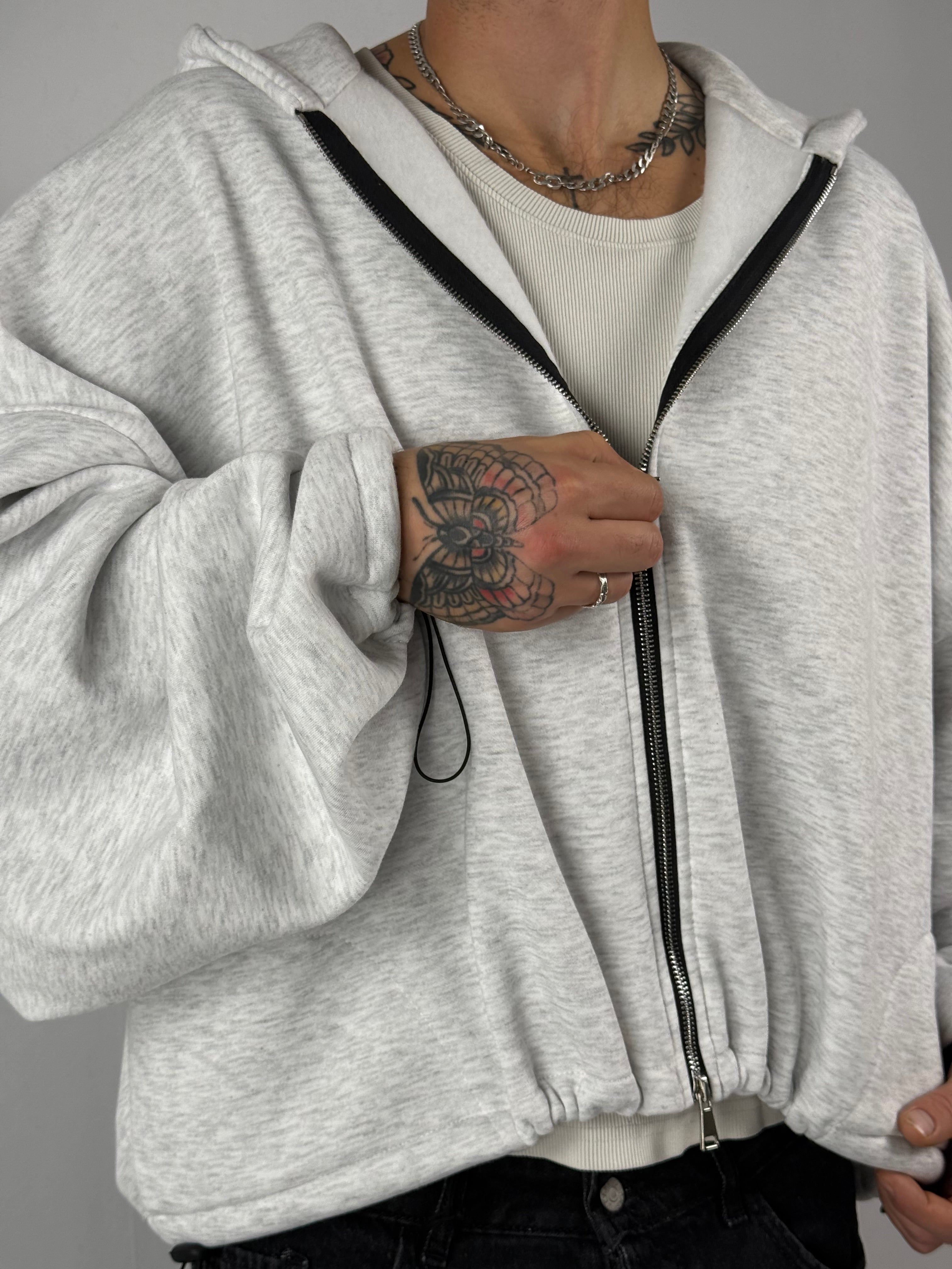 Felpa “best hoodie” crop zip grigio