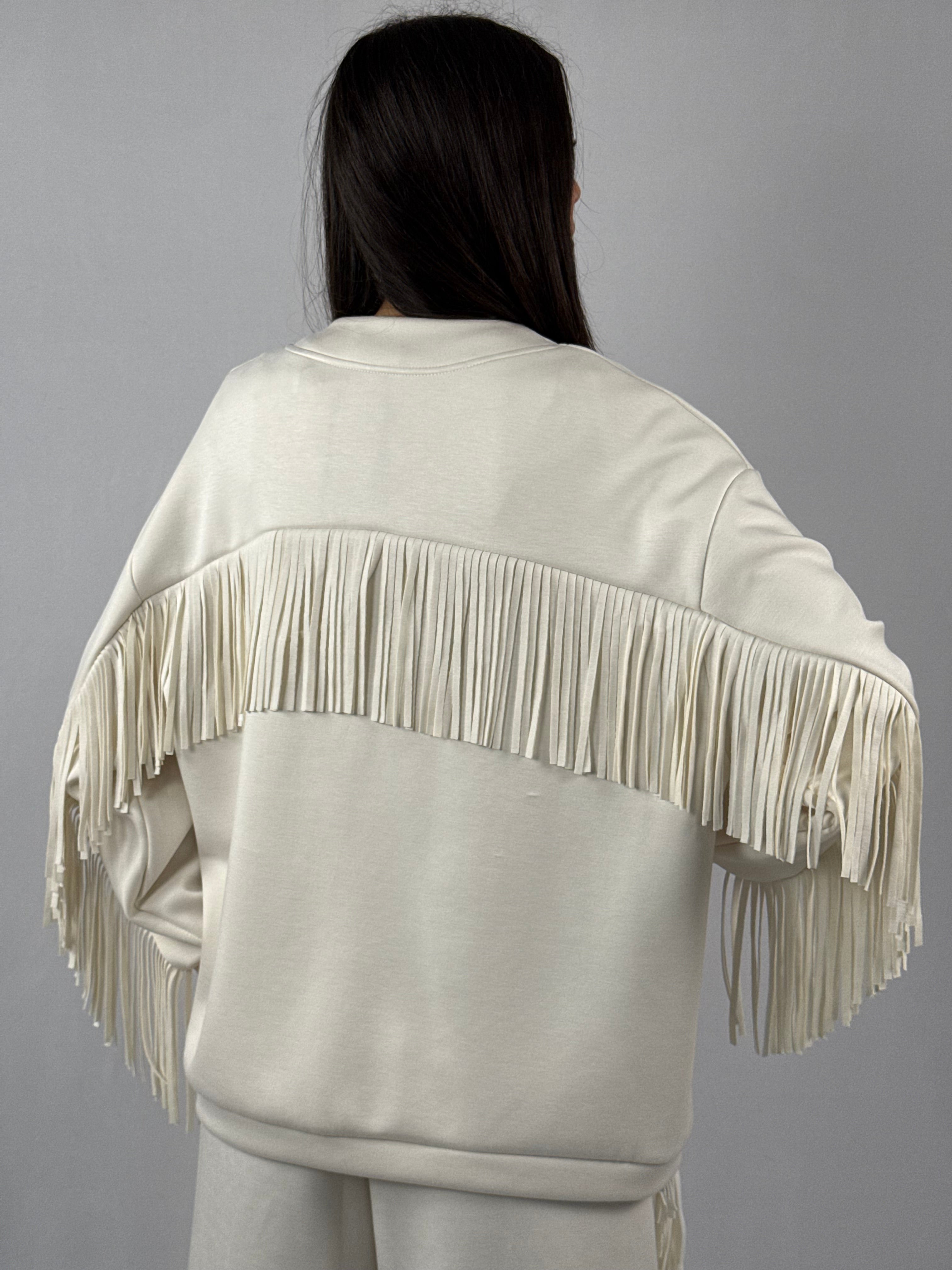 Cardigan frange bianco Lumina