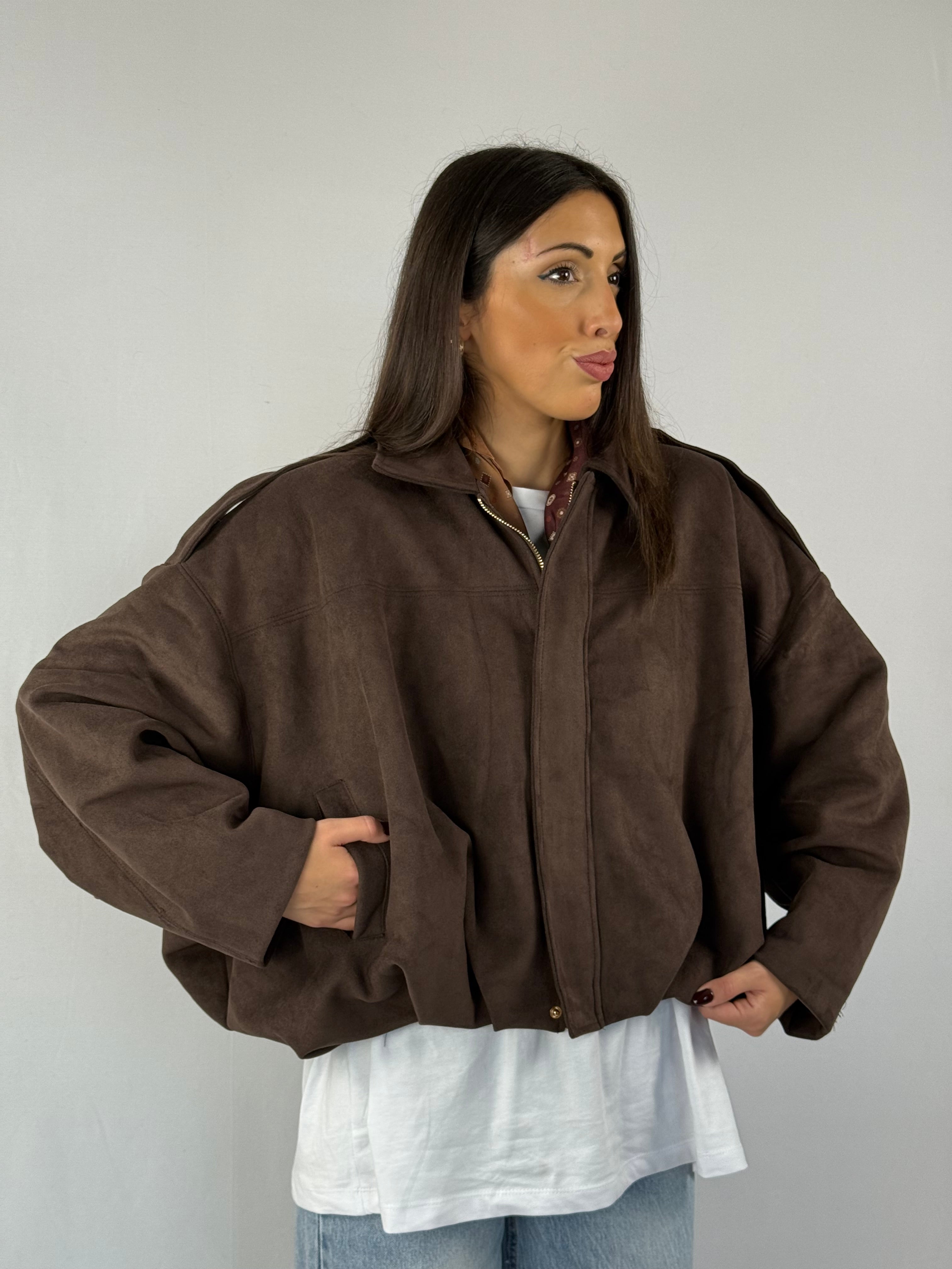 Bomber in suede marrone