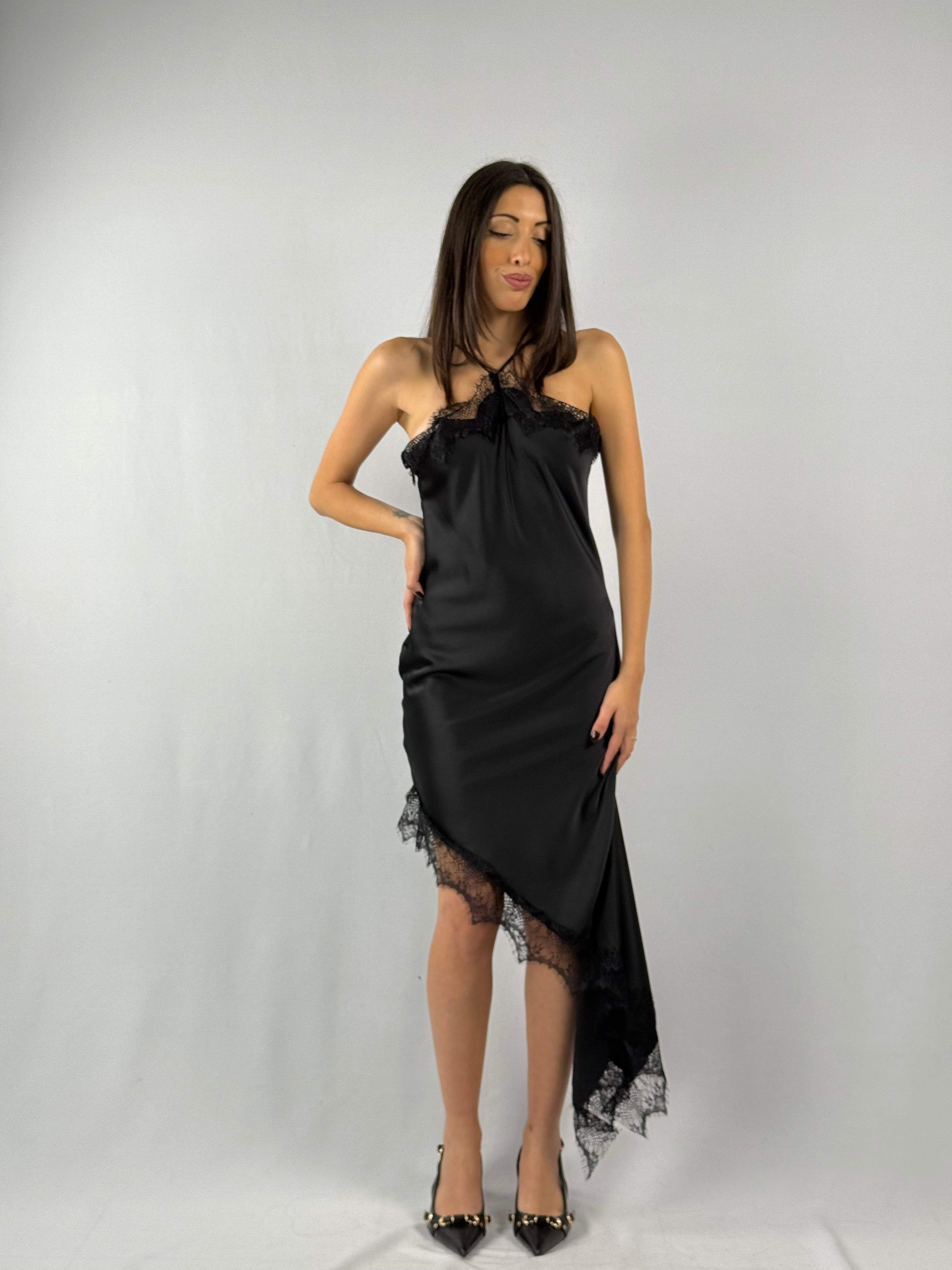 Abito satin lungo nero