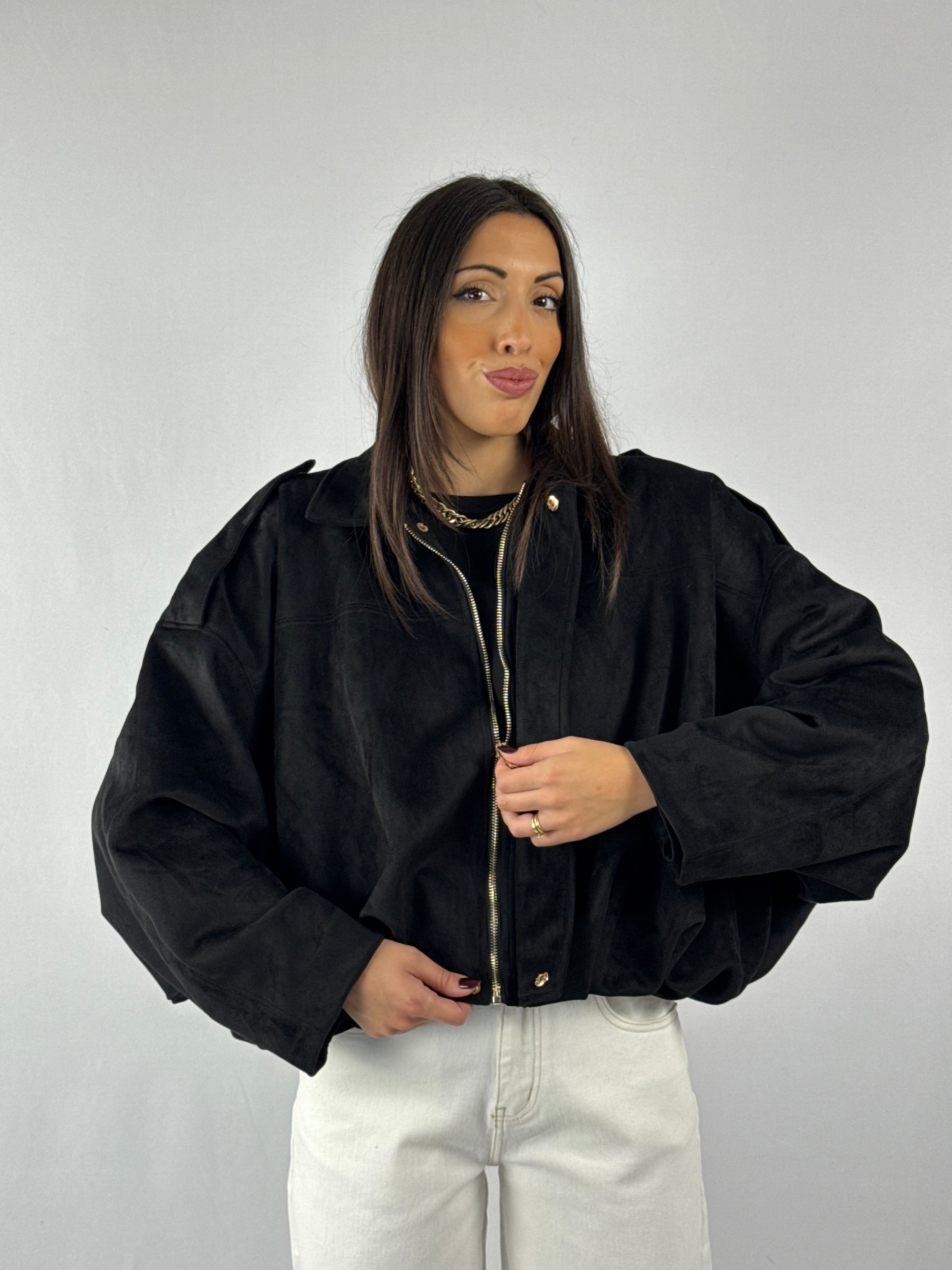 Bomber in suede nero