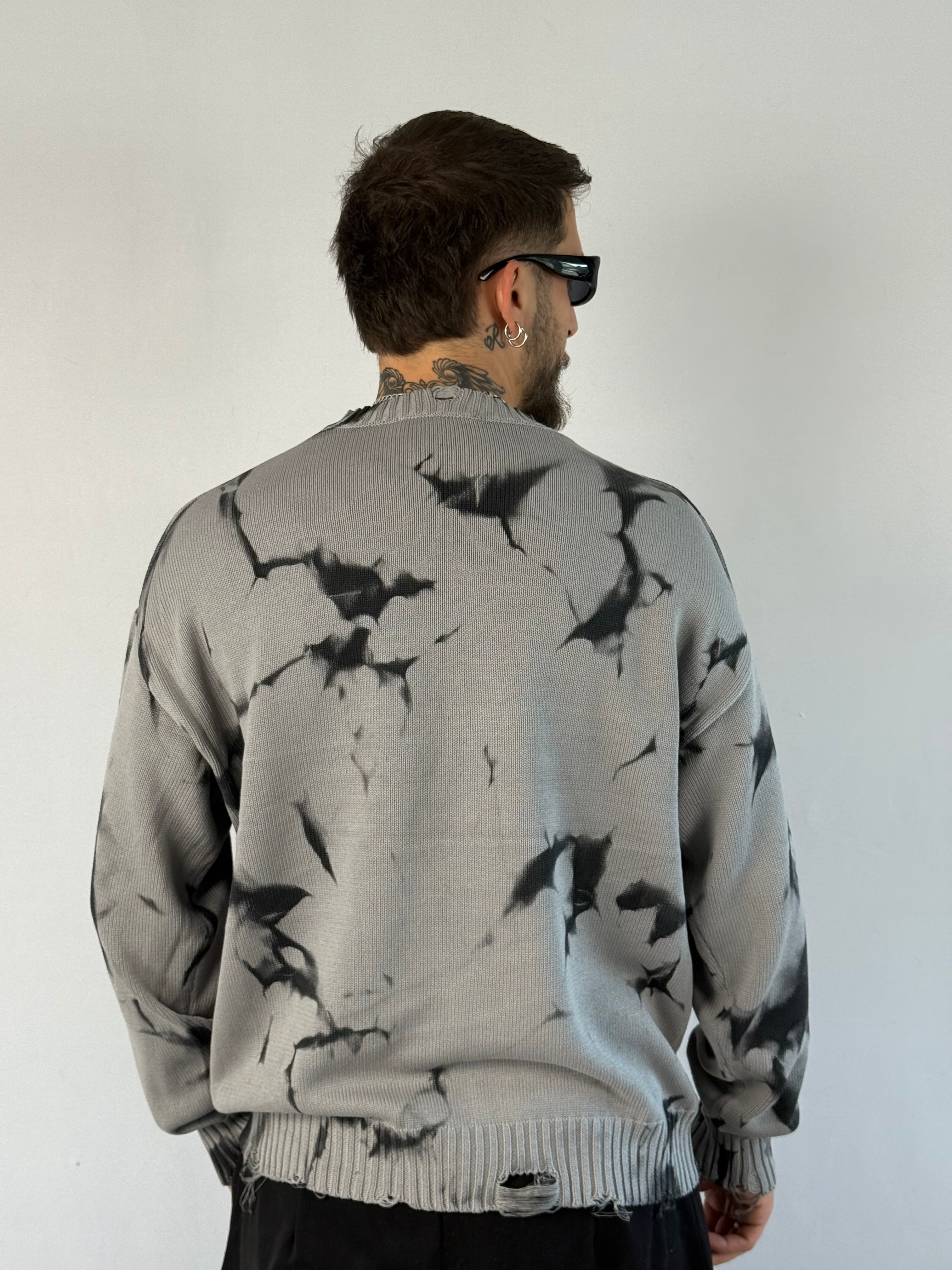 Maglione oversize tie-dye grigio/nero