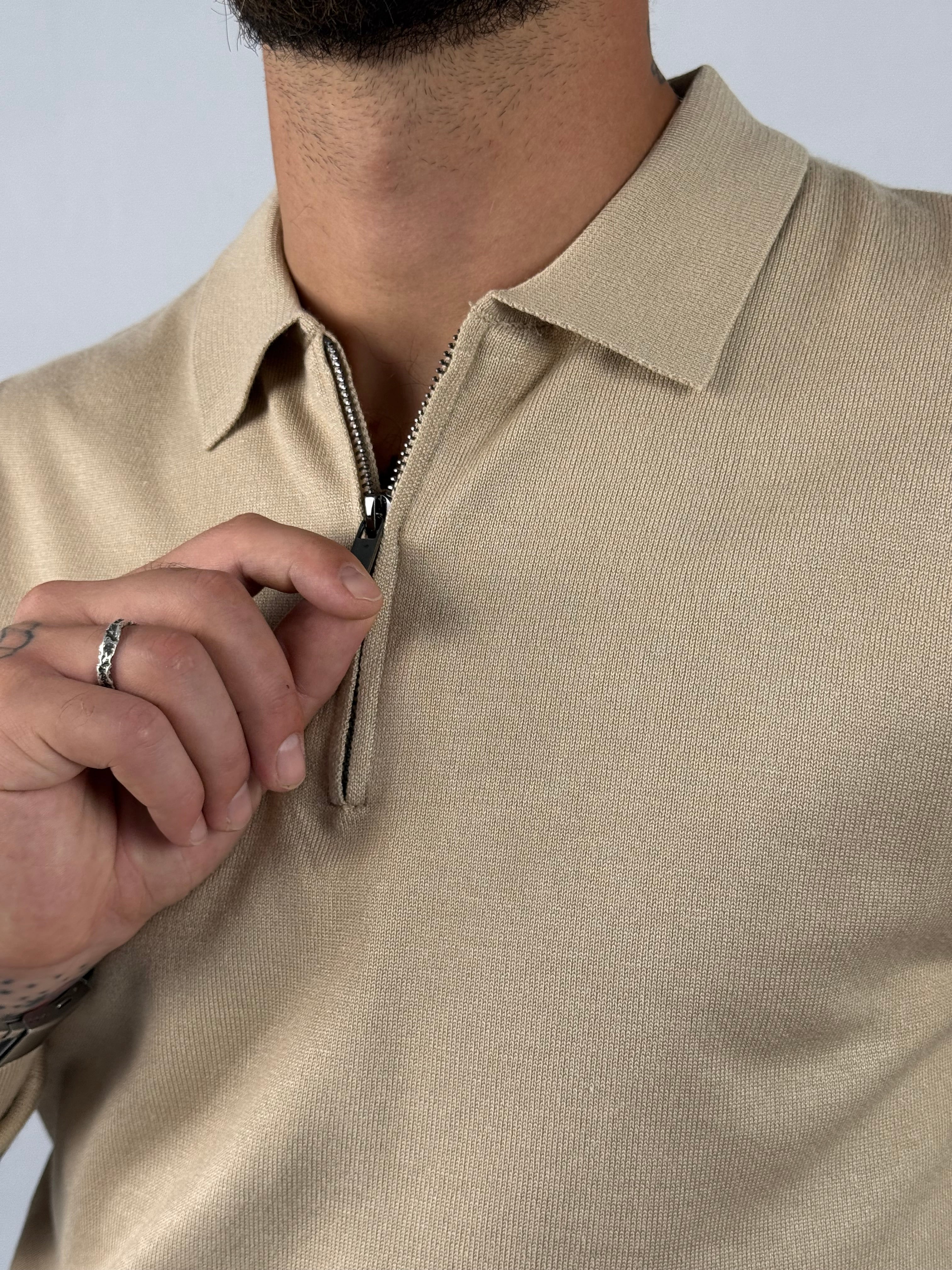 Maglia polo zip beige