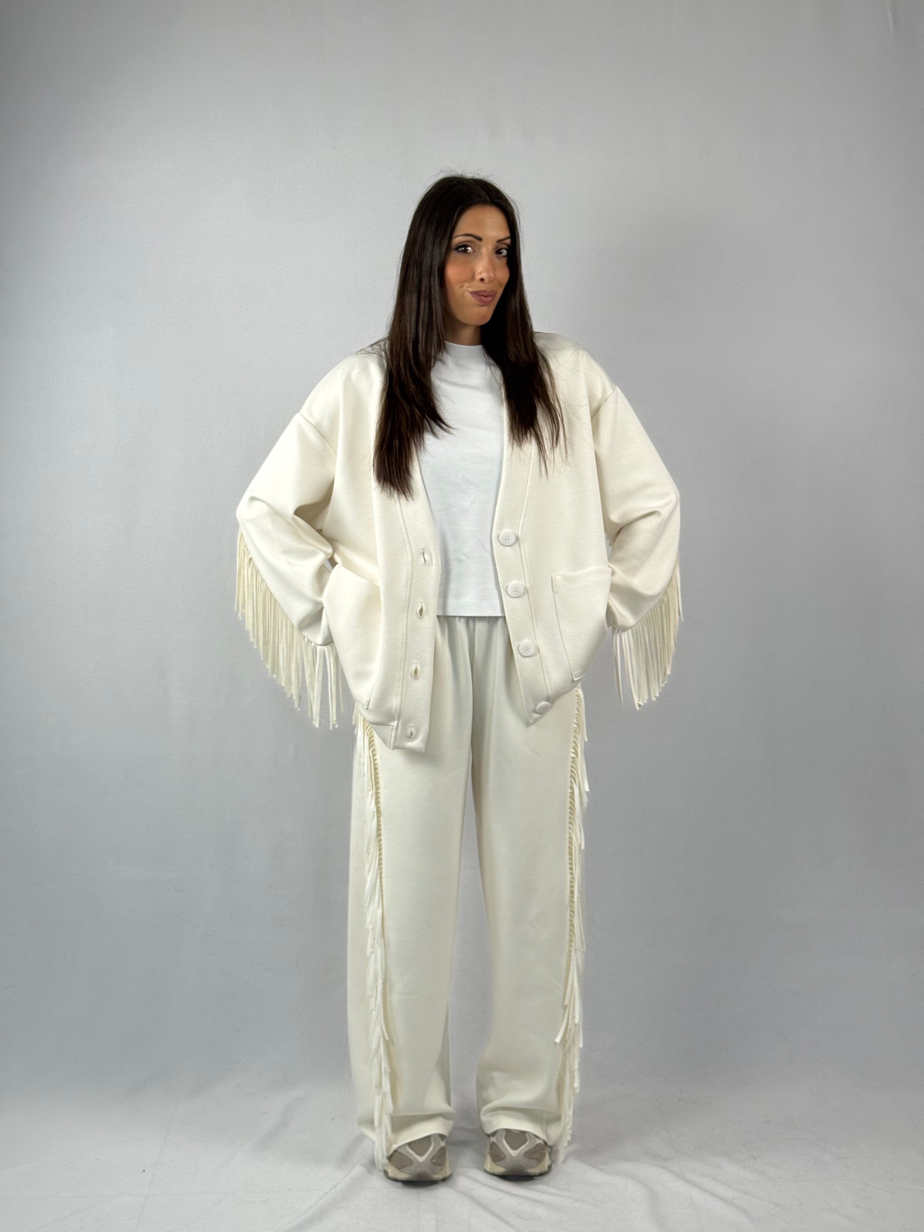 Cardigan frange bianco Lumina