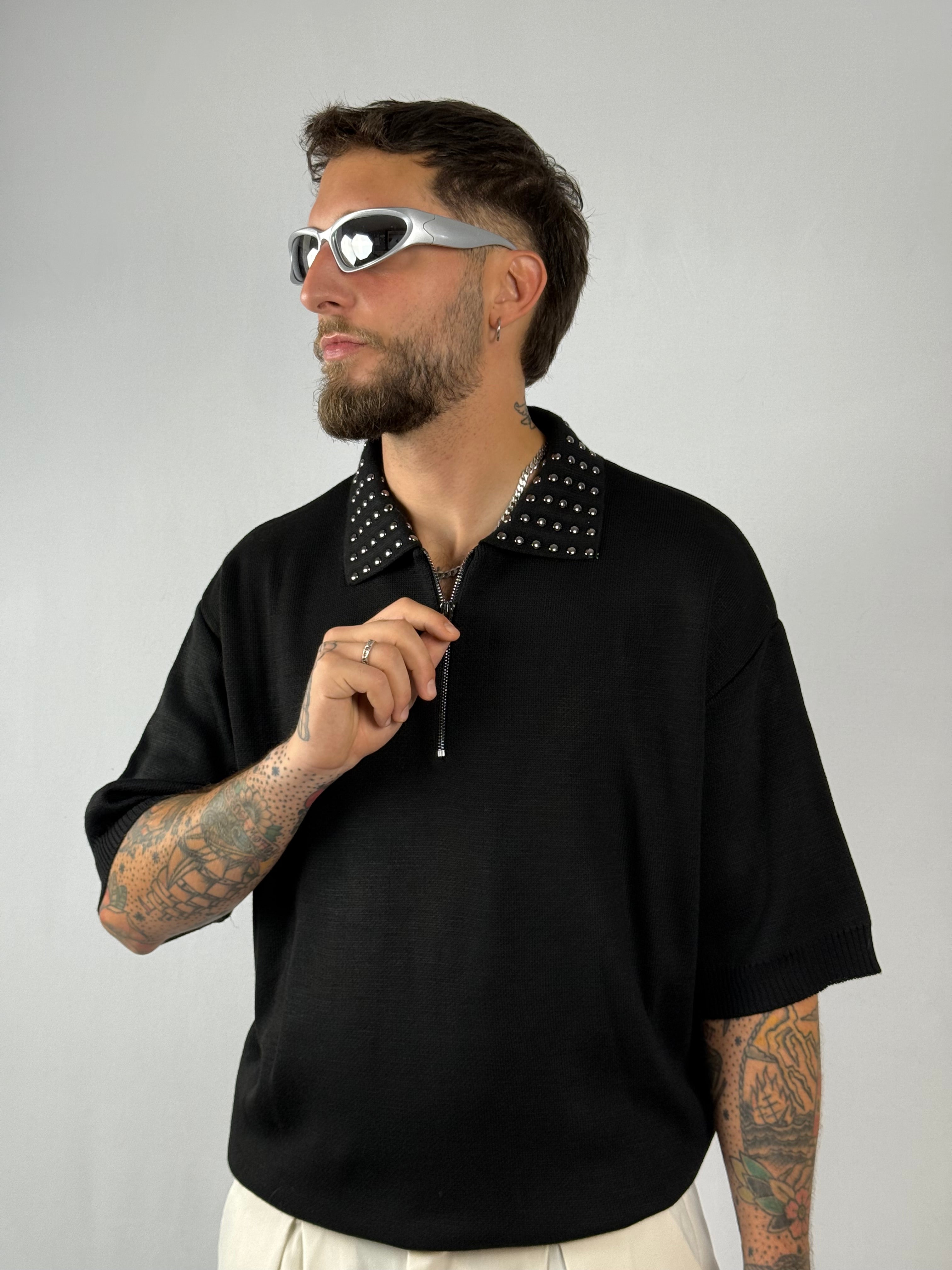 Polo borchie nero