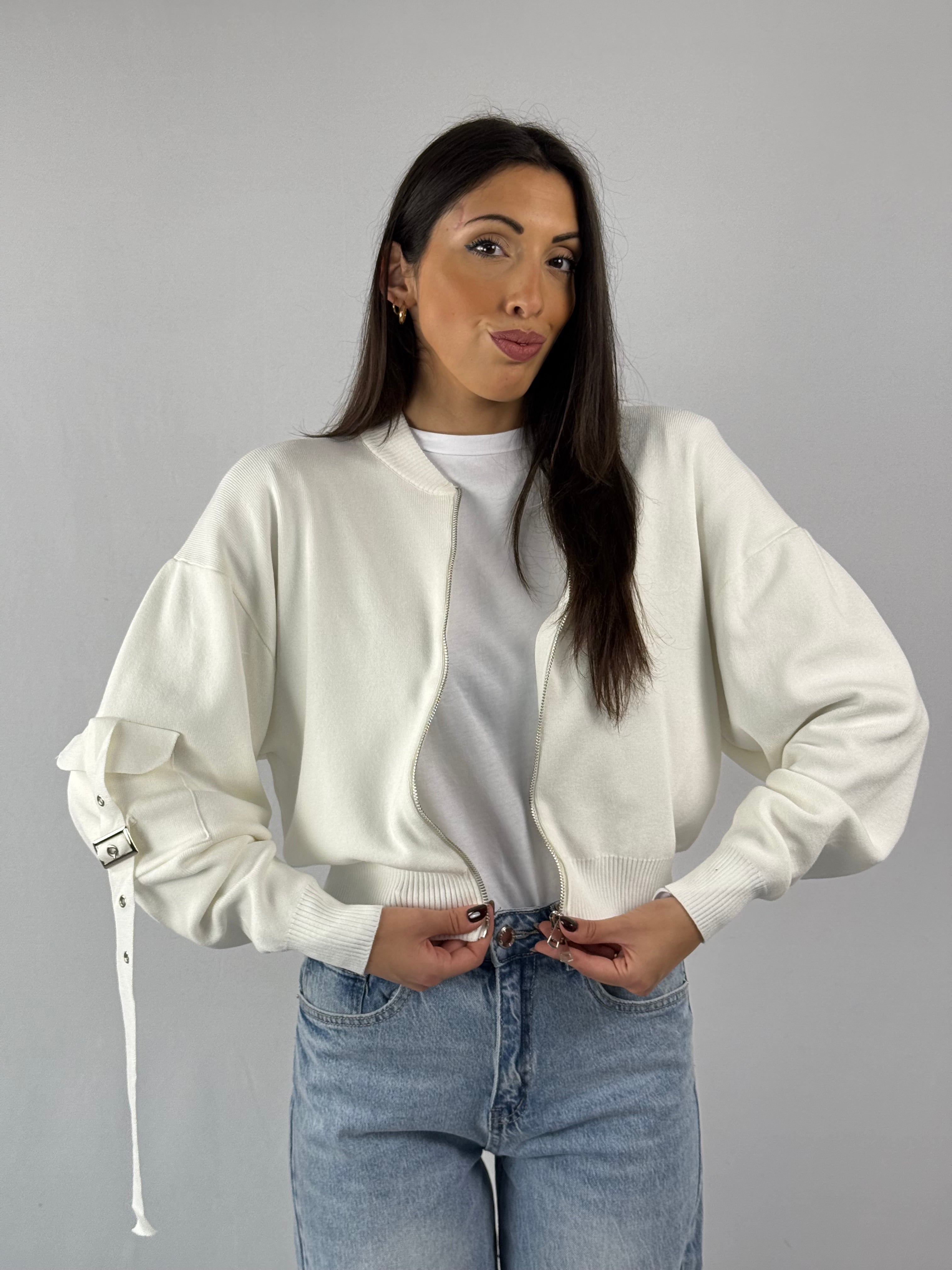 Bomber crop leggero bianco
