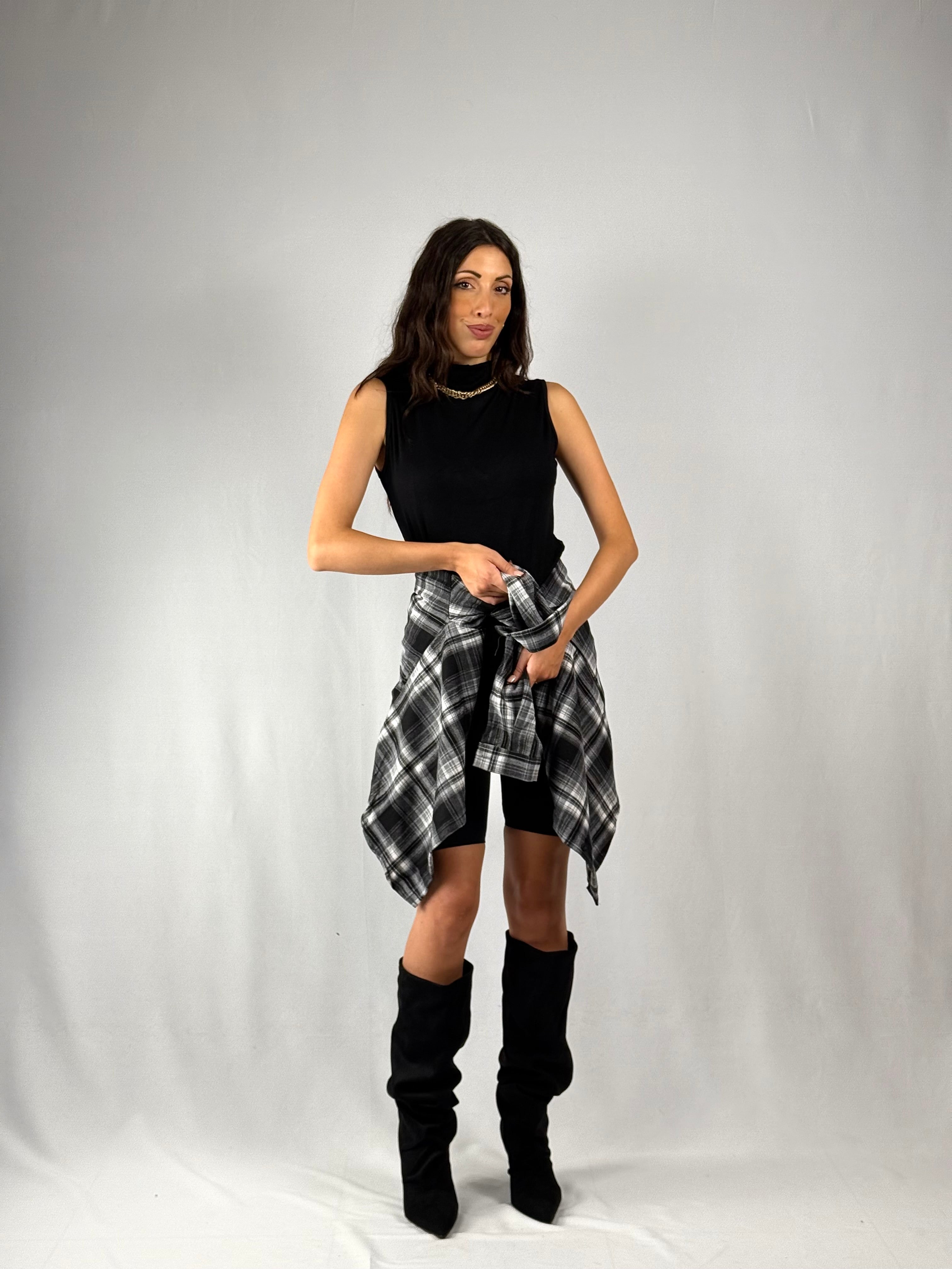 Camicia a quadri nera e bianca