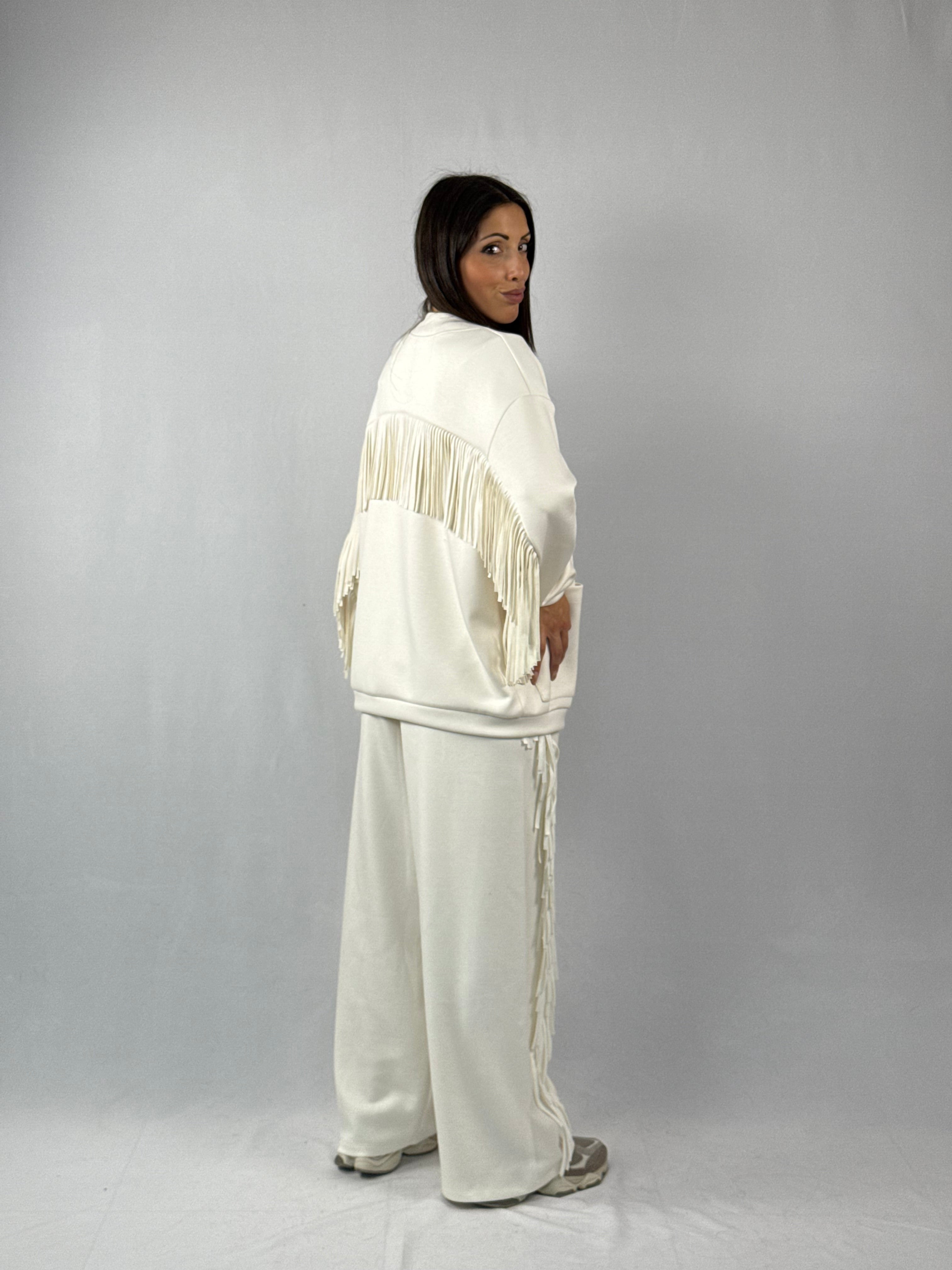 Cardigan frange bianco Lumina