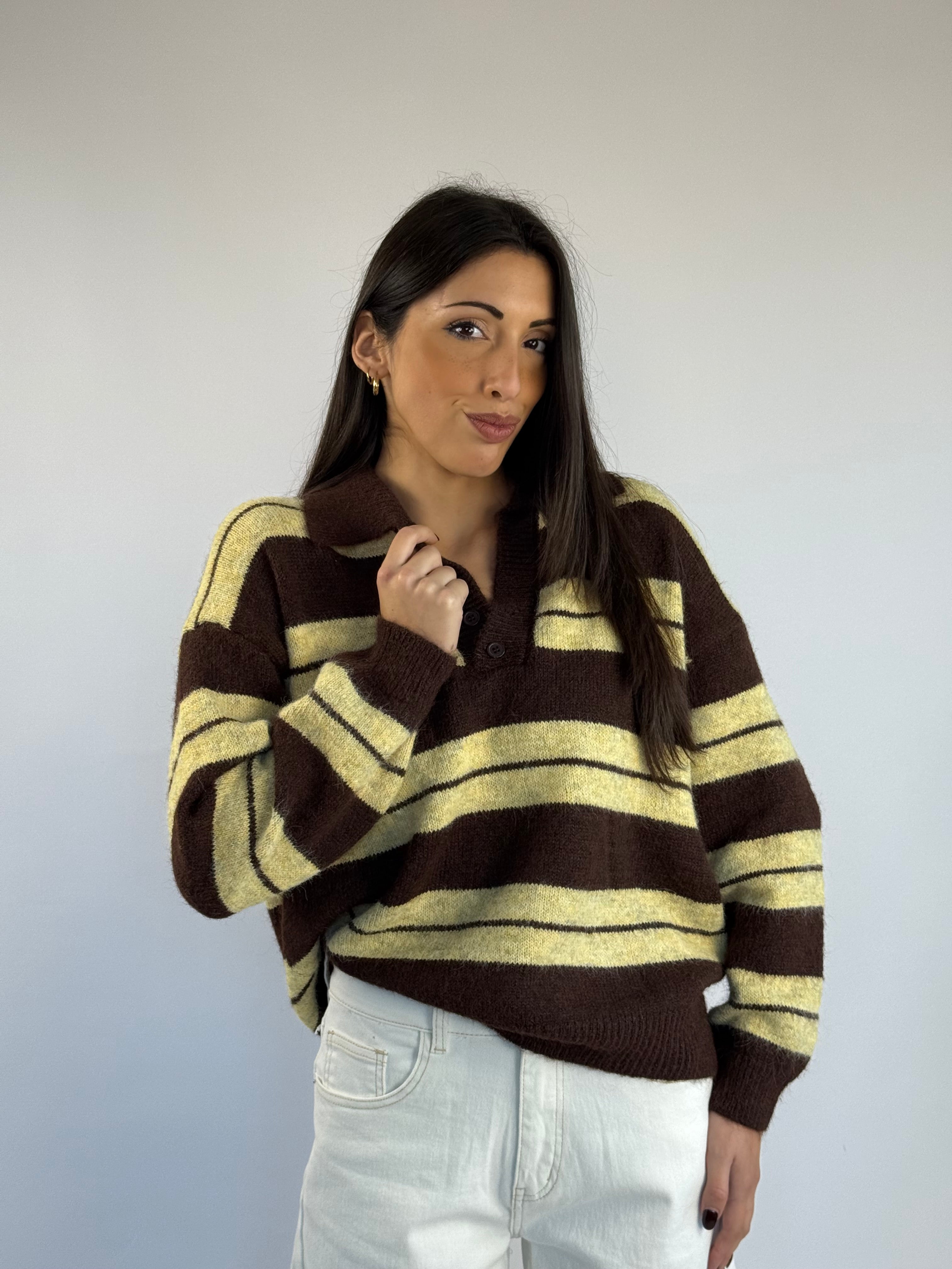 Maglione polo a righe