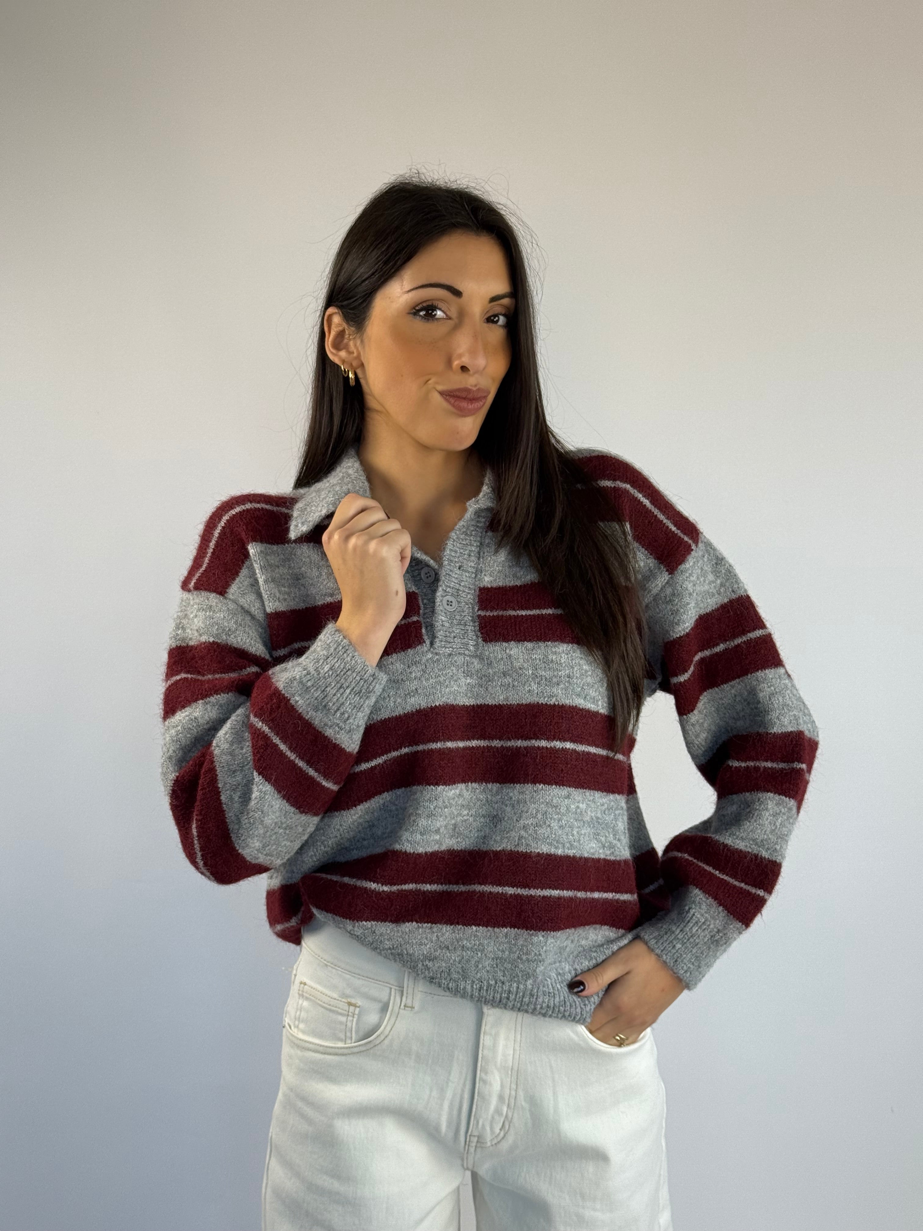 Maglione polo a righe