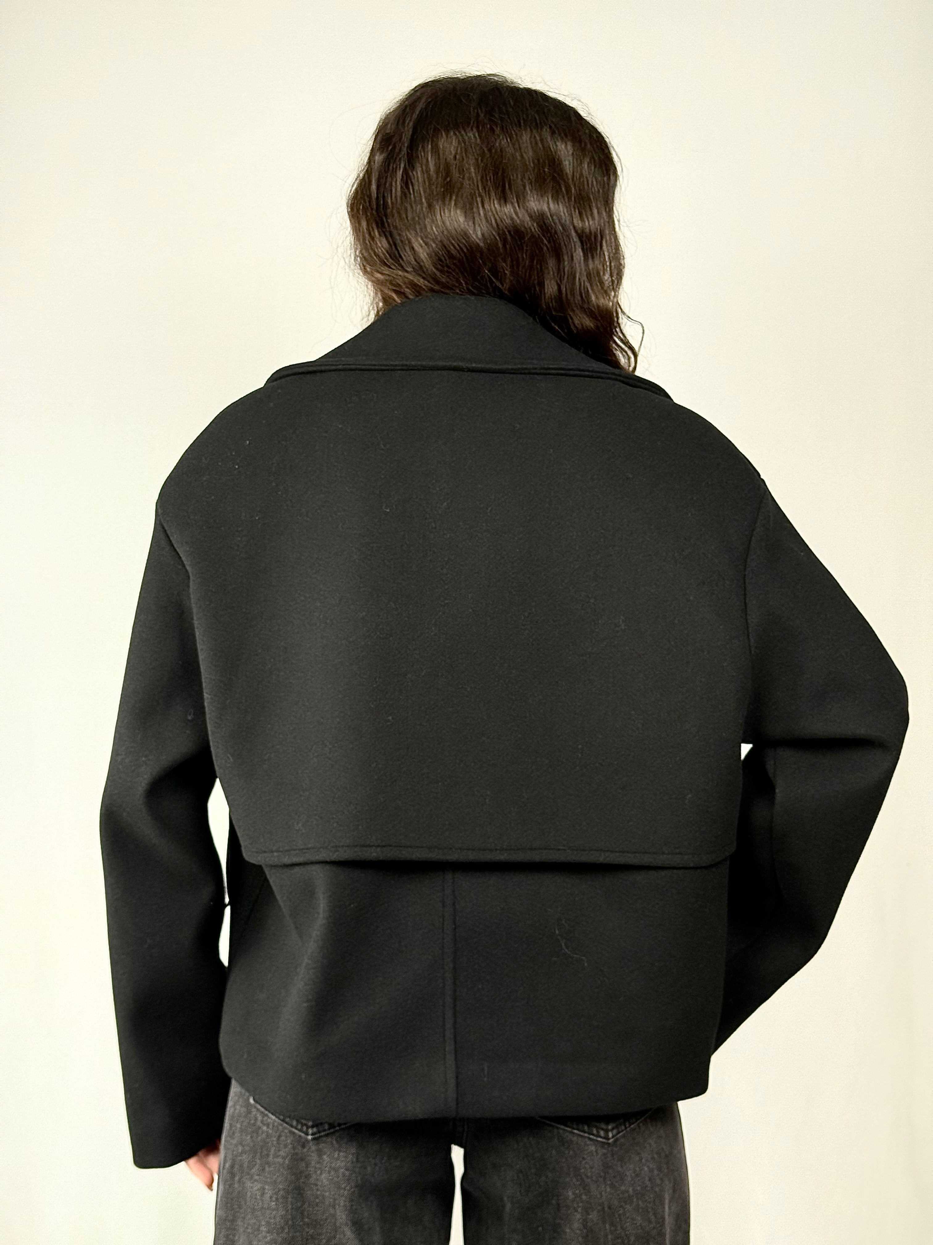 Cappotto corto frange nero Lumina