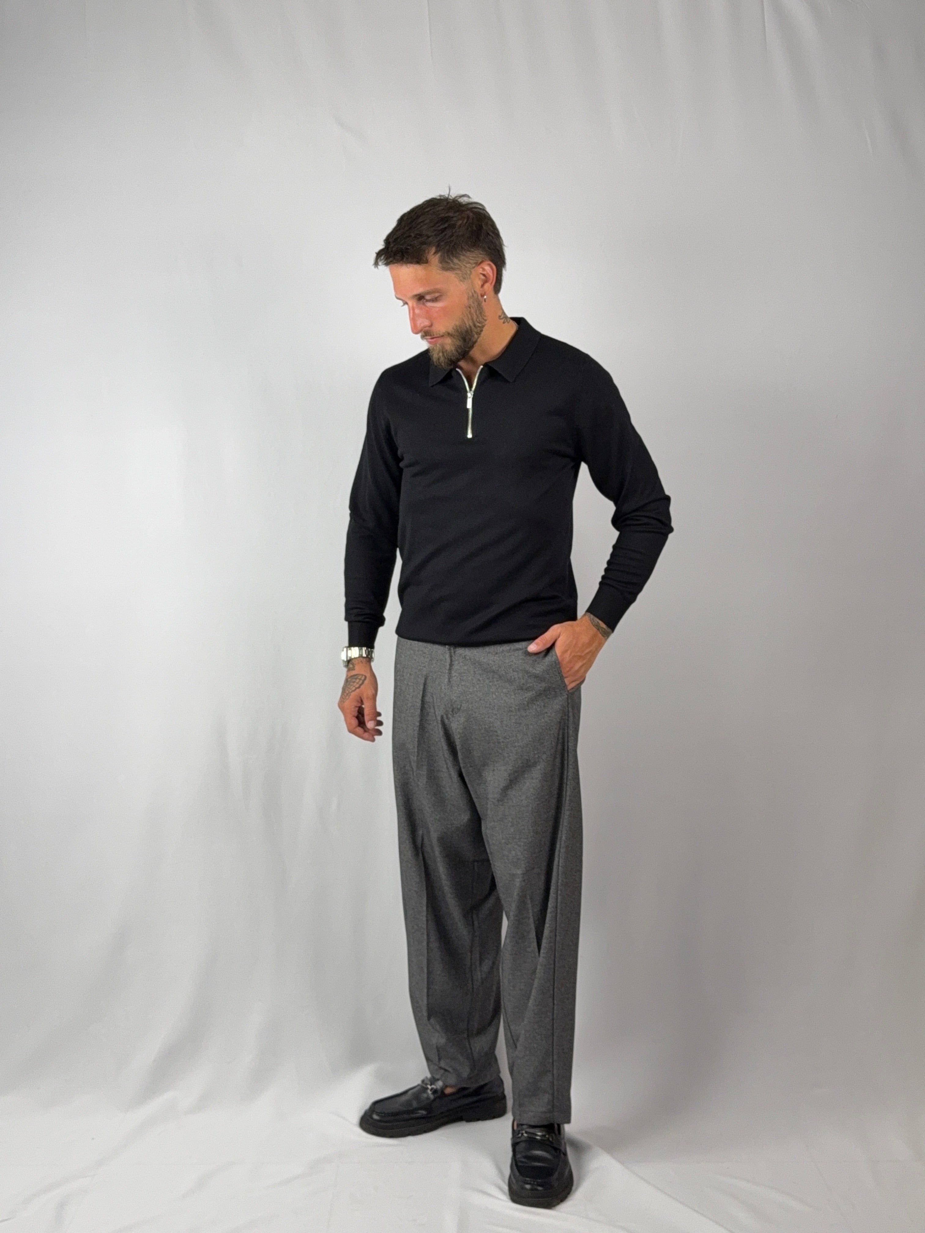 Maglia polo zip nera