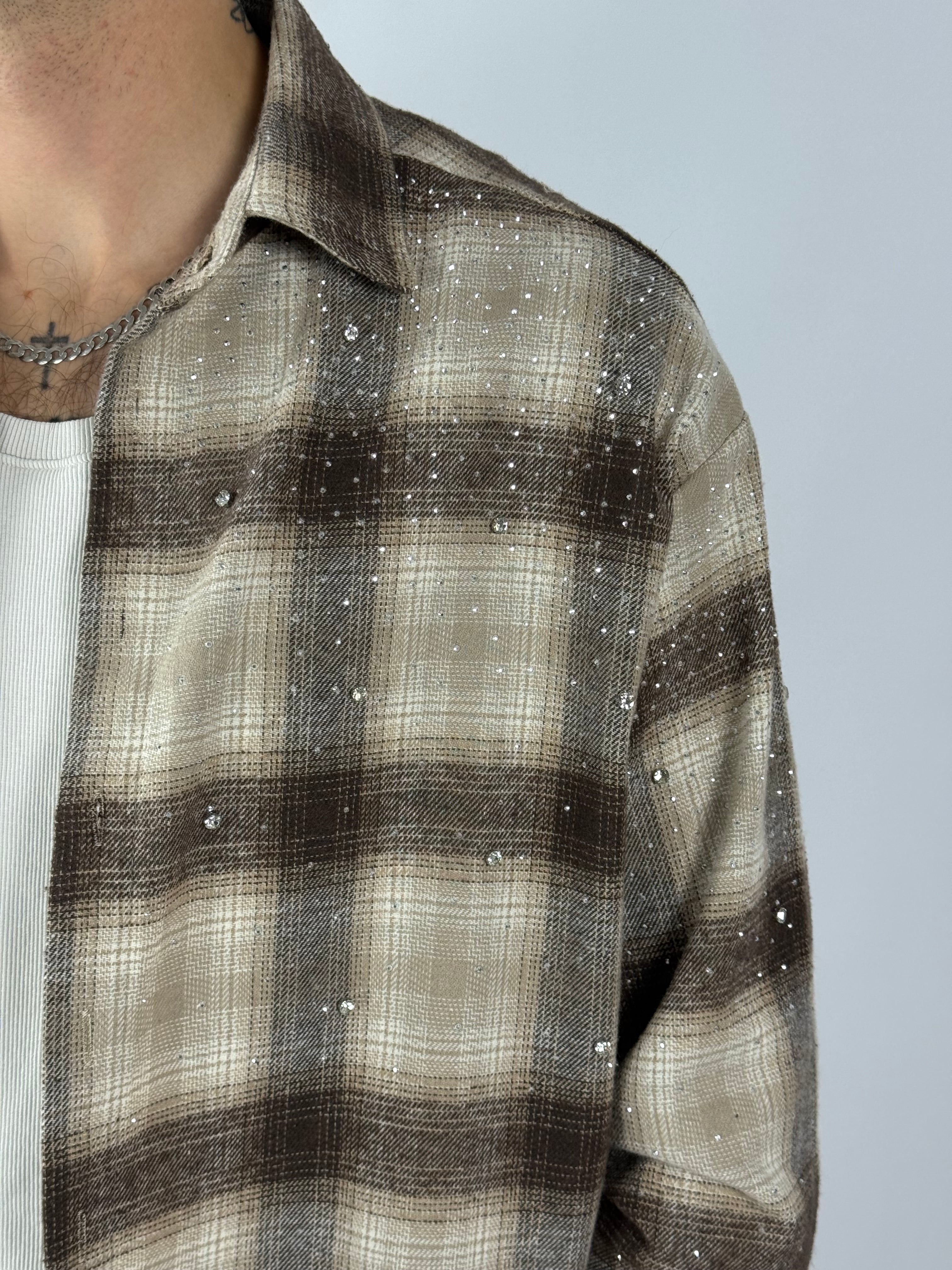 Camicia boxy diamond quadri beige