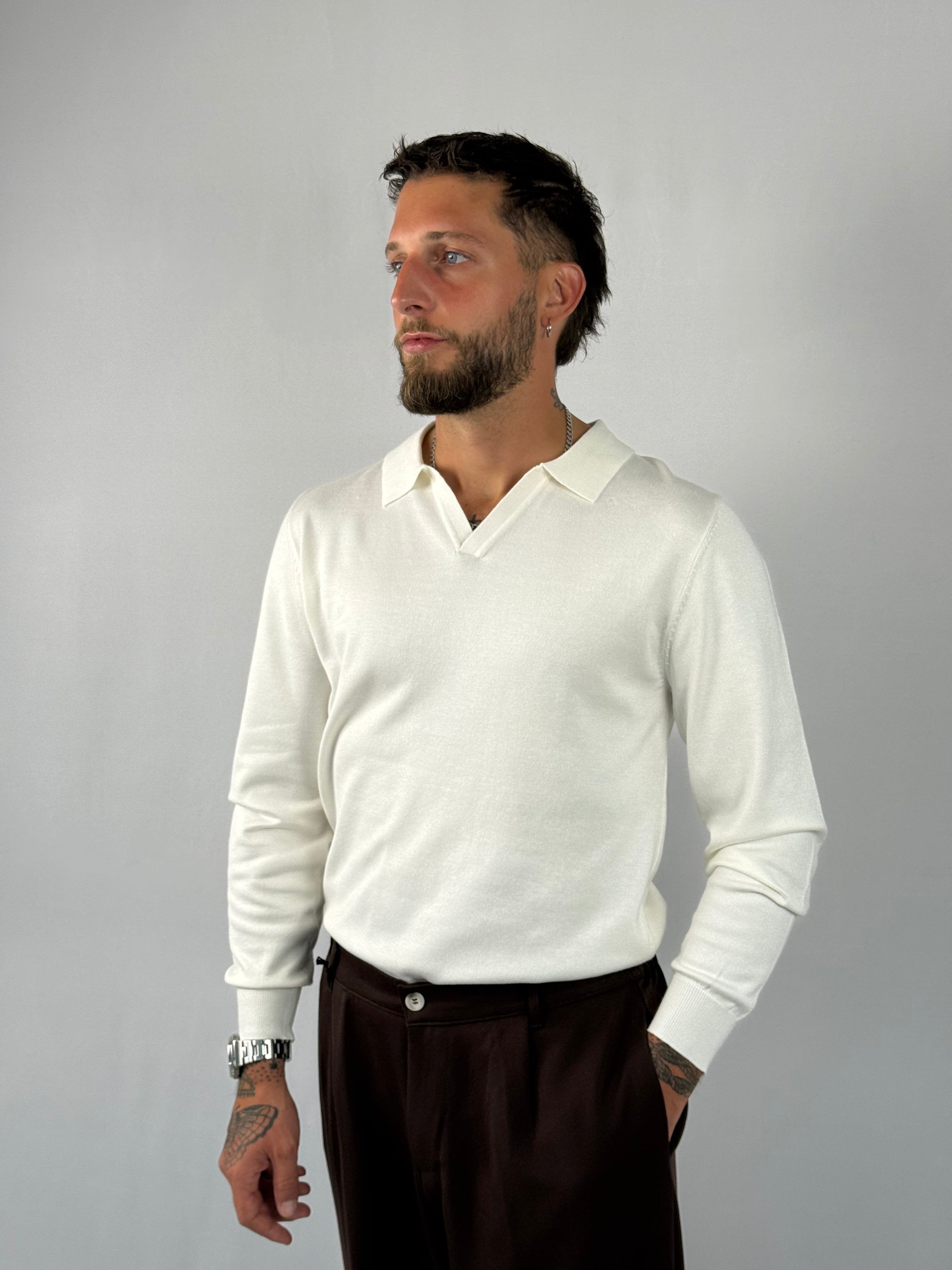 Maglia polo V bianca